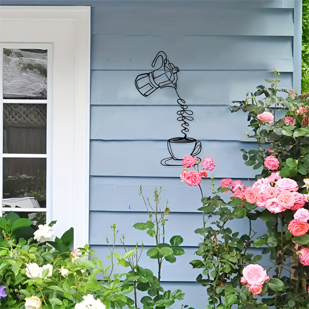 1pc Modern Metal Coffee Wall Art, Modern Metal Coffee Abstract Statue Mural, Perfect for Home & Kitchen