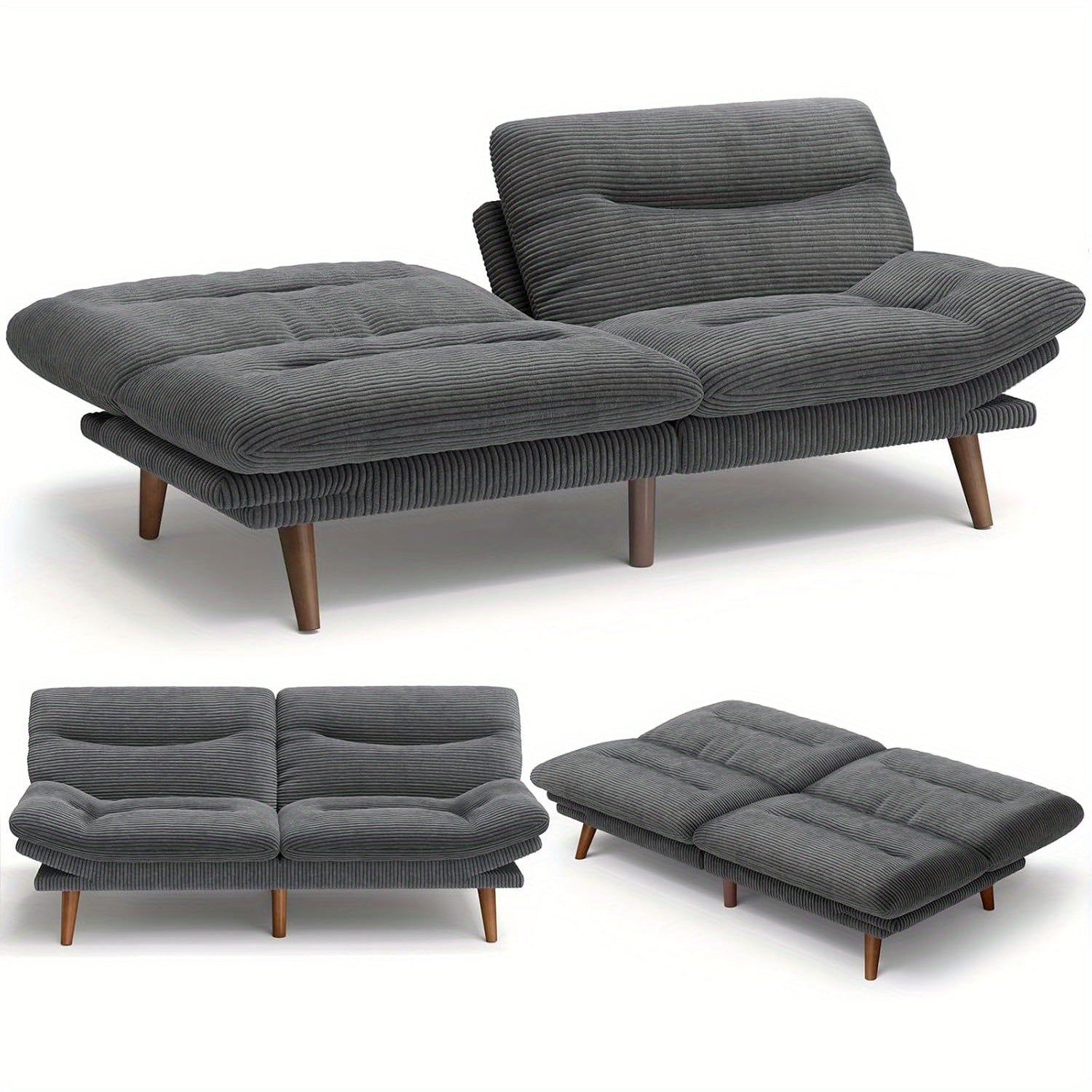 66-75Inch Futon Sofa Bed with Adjustable Backrest Armrests, Convertible Futon Sofa Couch for Small Spaces