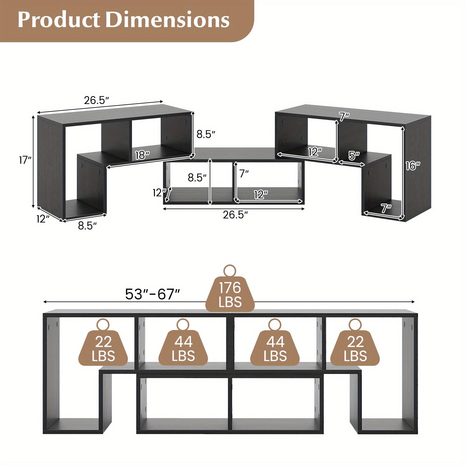 GIANTEX 3pcs Convertible TV Stand for Up to 65\