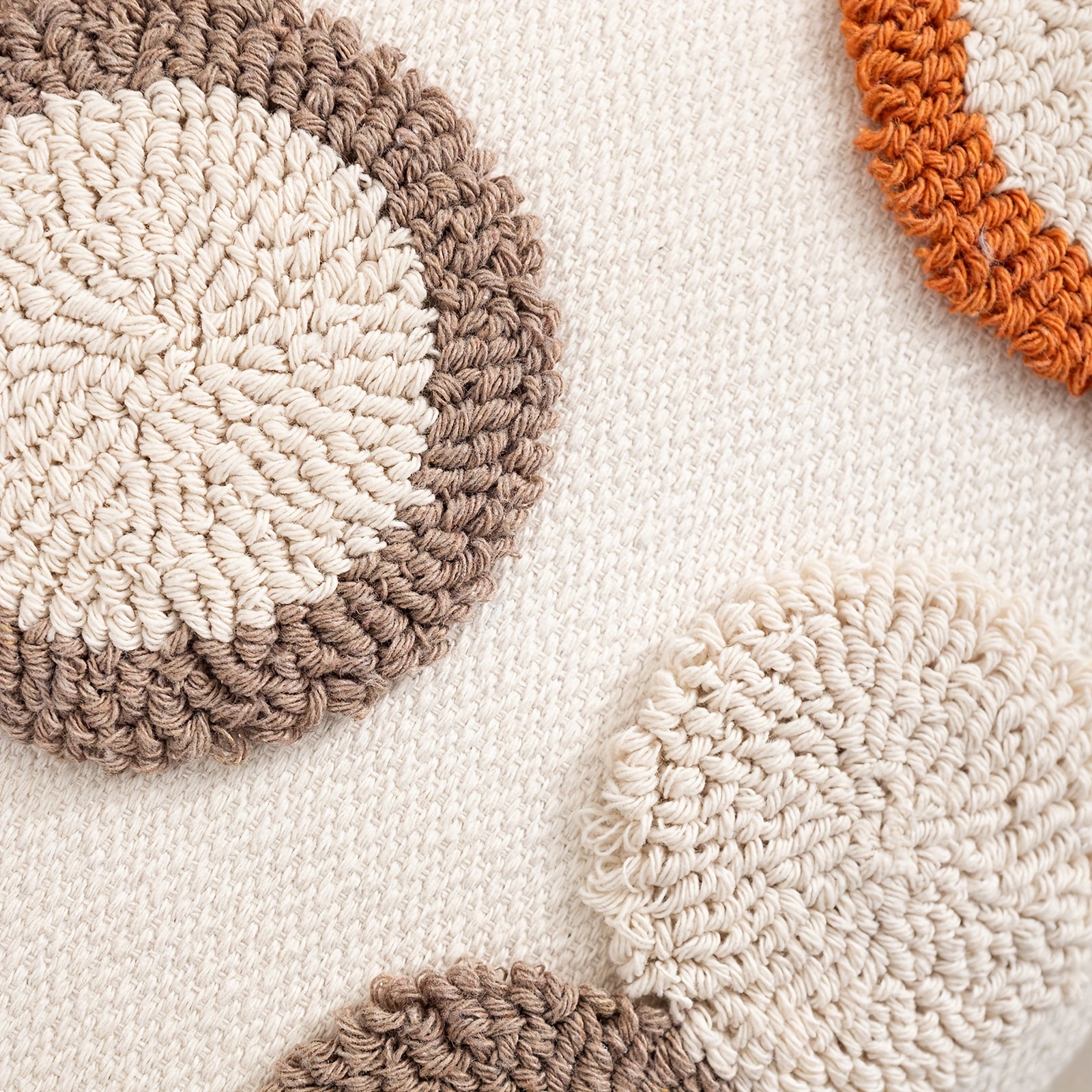 1pc Bohemian Tufted Geometric Circular Pillow Cover with Tassels - Neutral & Multicolor Textured Cushion Case