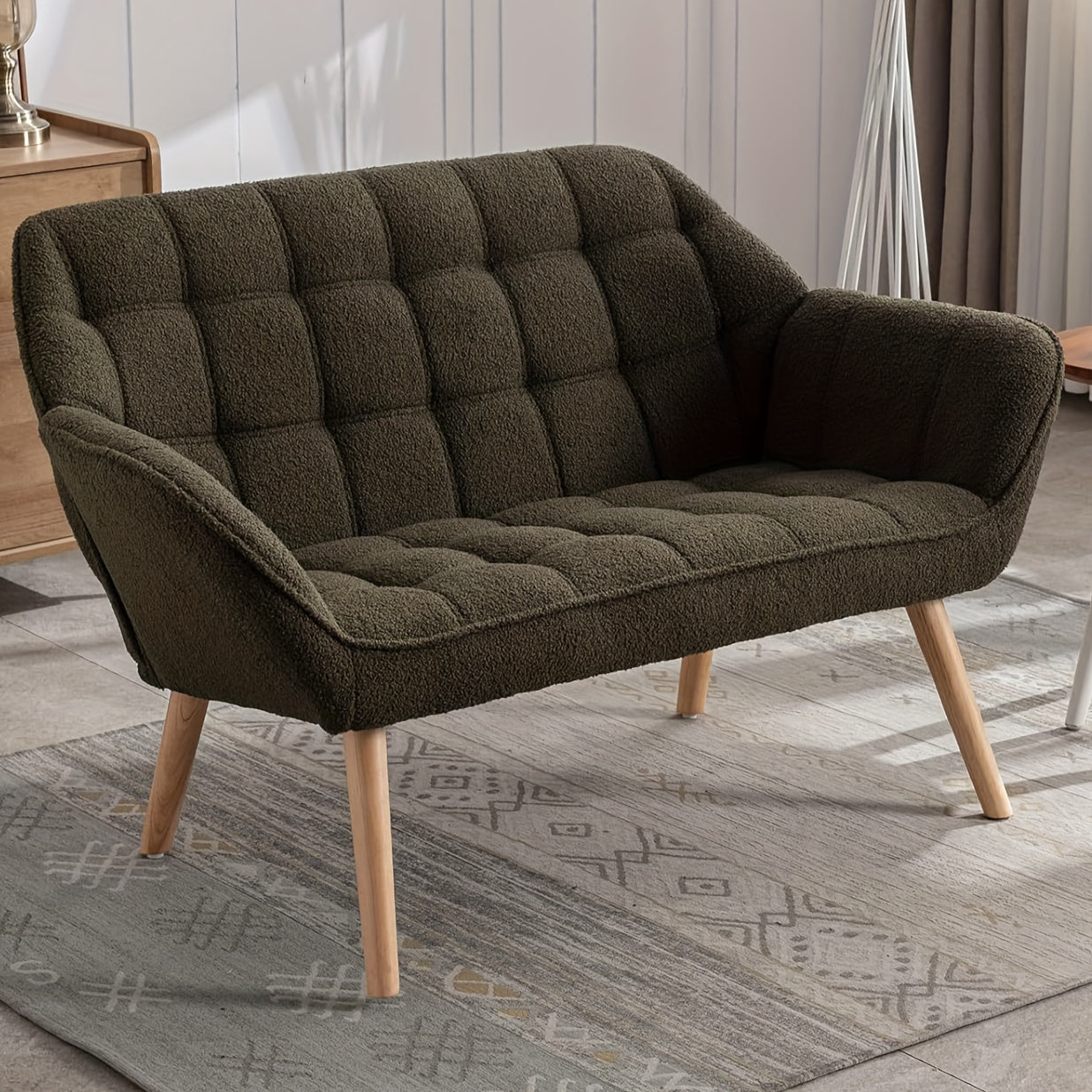 1pc Guyou Small Loveseat for Bedroom 2-Seat Mini Sofa Couch with Wingback