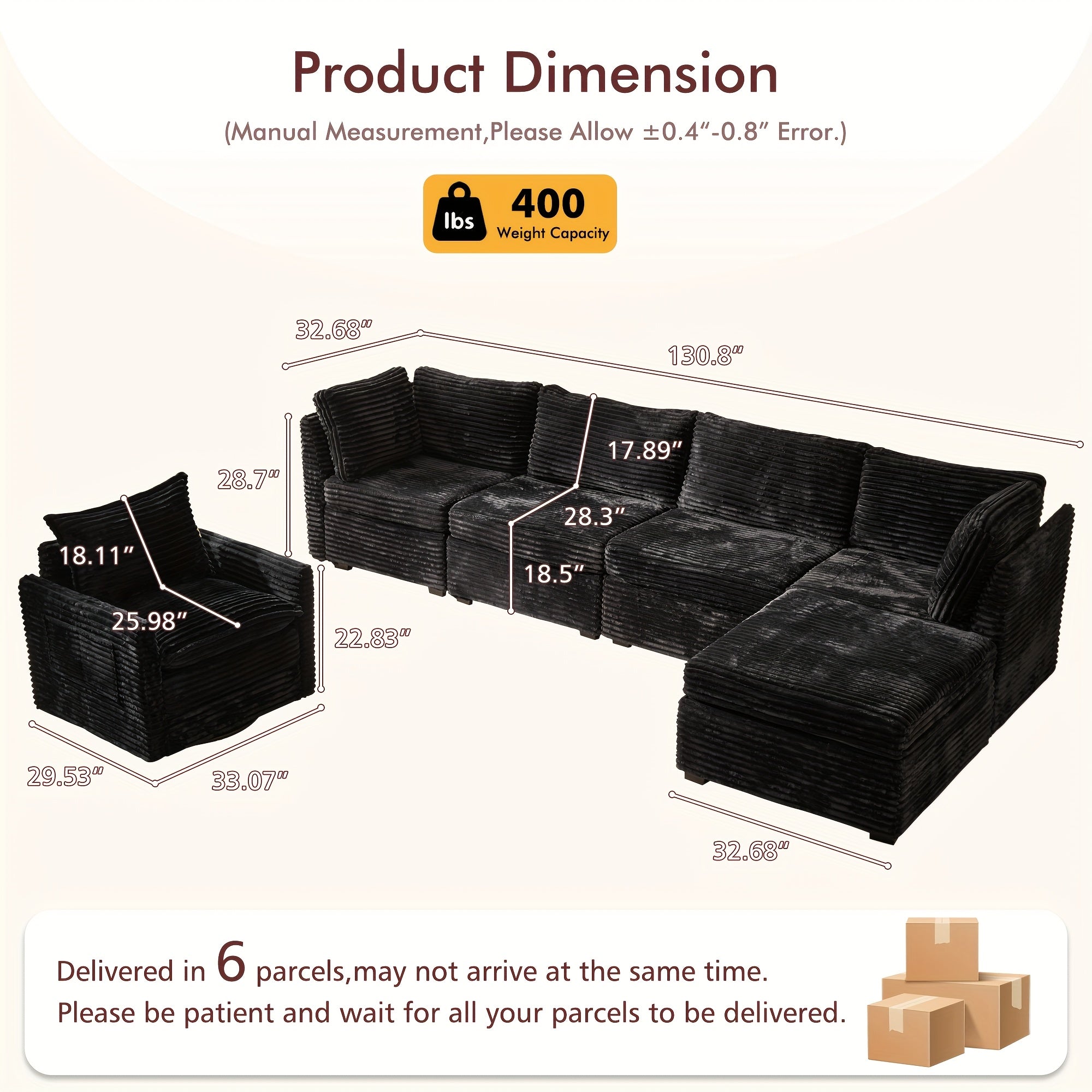 Living Room Sectional Sofa for Large Space, Deep Seat Modular Couch with A Single Rocking Sofa Chair