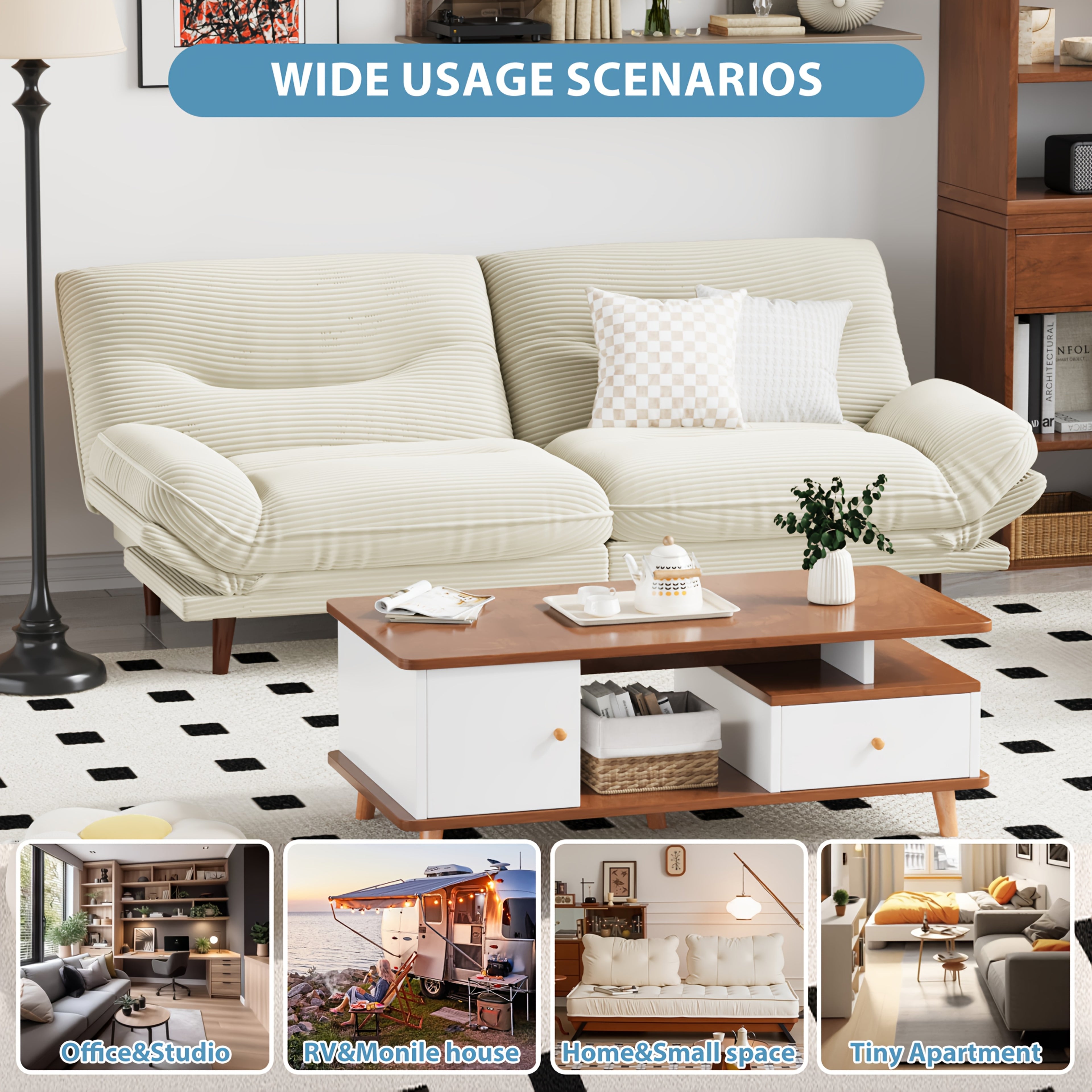 Futon Sofa Multifunctional Folding Sofa Bed With Adjustable Backrest Suitable For Small Home Spaces