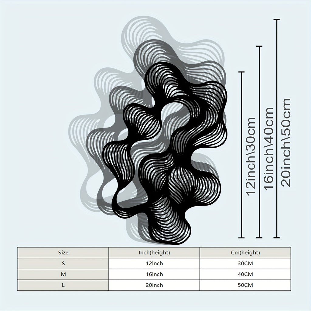 1pc Retro-Modern Abstract Flow Line Metal Wall Art - Black Iron Wire Mural with Dynamic Curves