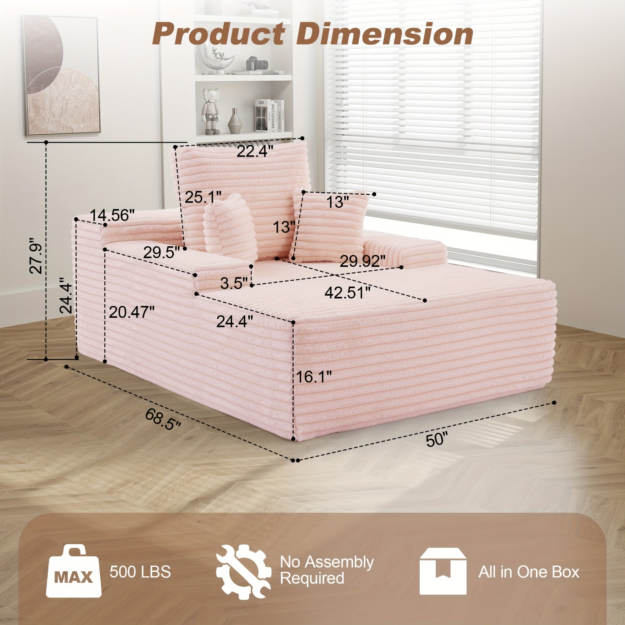 Living Room Furniture, Living Room Sofa Bed, Three Pillows, Comfortable Corduroy Fluffy Sofa, Sponge Sofa