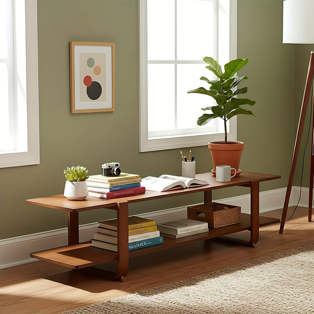 Welnow Bamboo TV Stand Welnow Mid Century Modern Bamboo TV Stand For Up To 65''