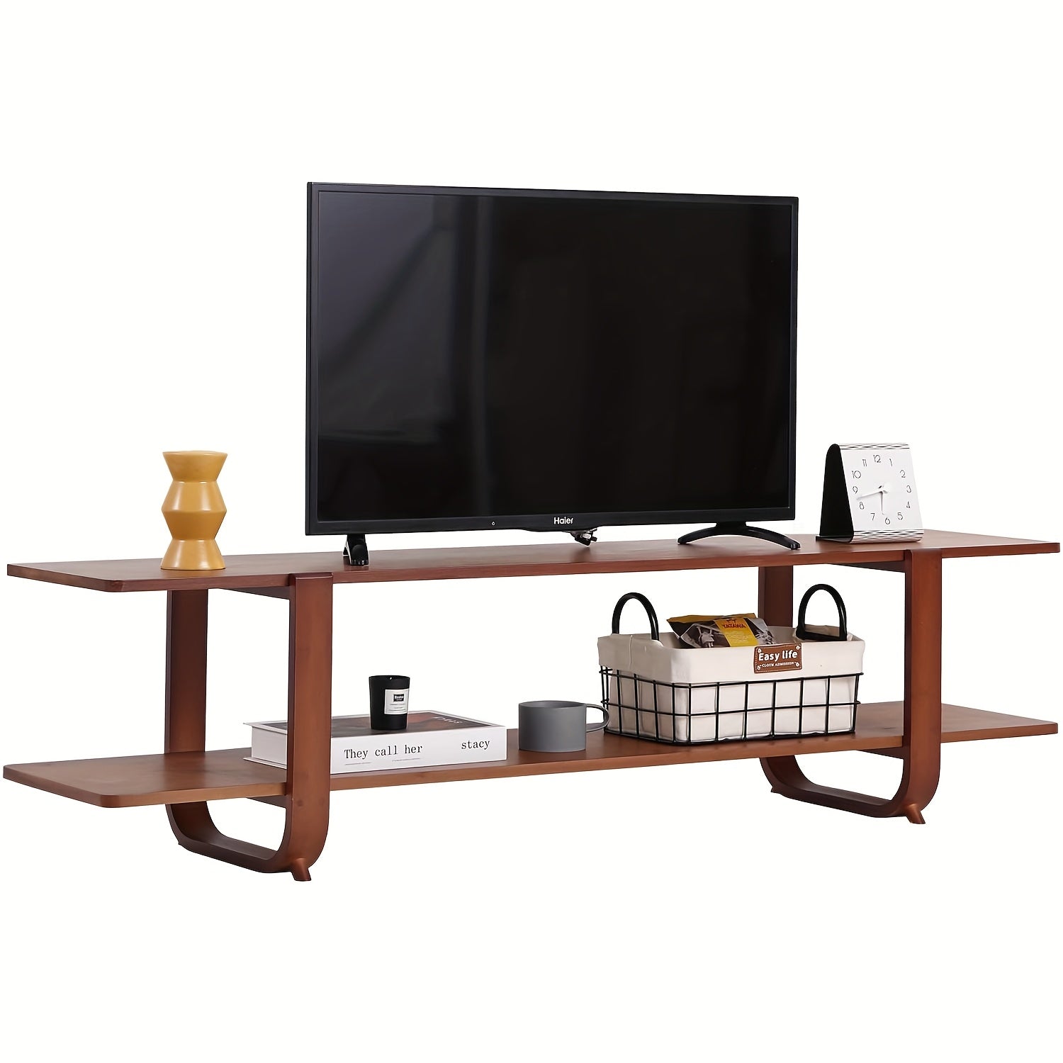 Welnow Bamboo TV Stand Welnow Mid Century Modern Bamboo TV Stand For Up To 65''