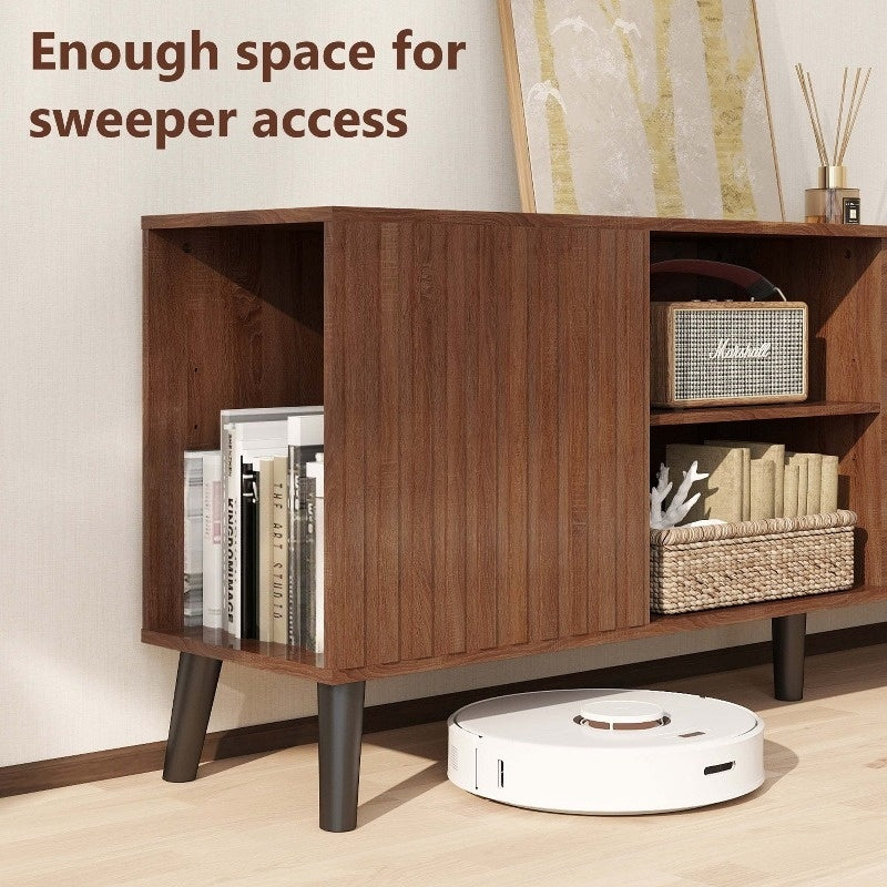 Mid-Century Modern TV Stand for up to 85-Inch TVs - Heavy-Duty Media Entertainment Center with 8-Shelf Storage