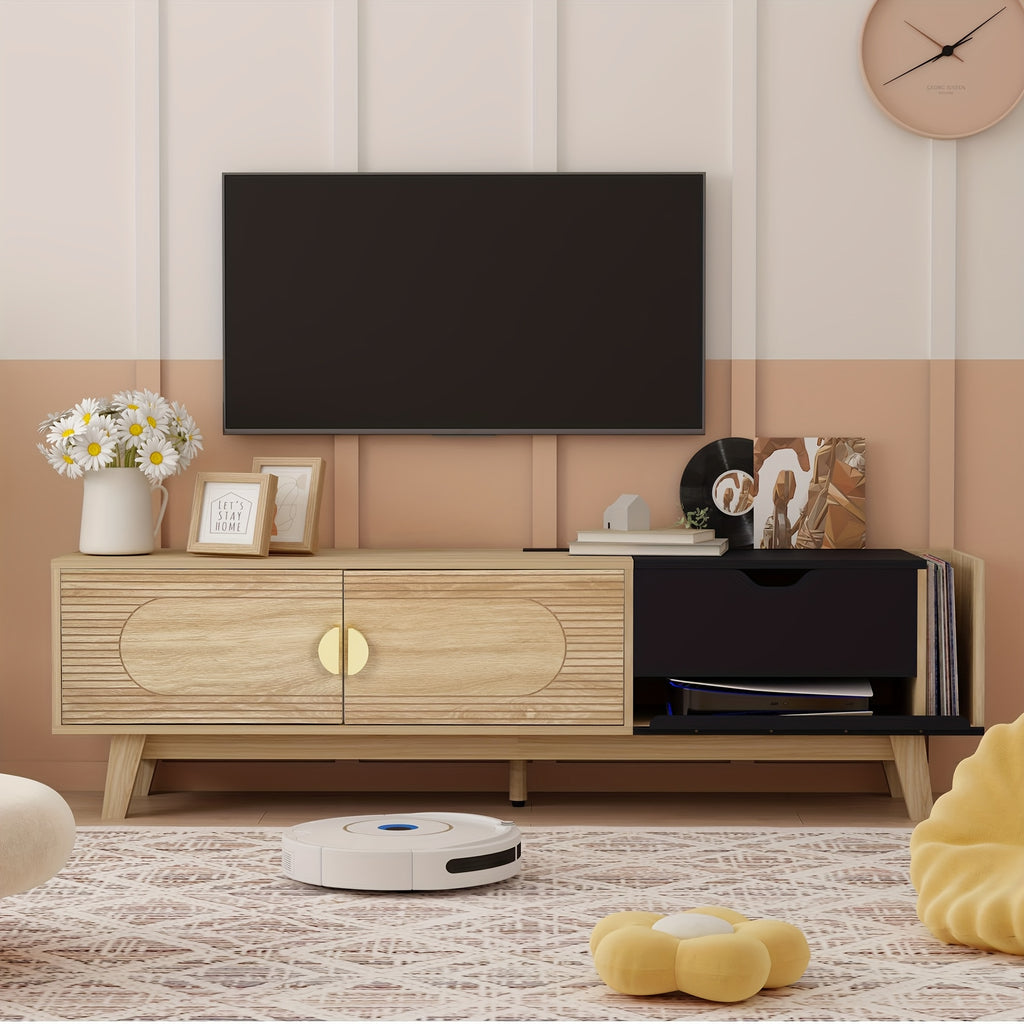 ORRD 63-Inch Modern Wood TV Stand with CD Storage, 2 Doors & Cable Management - Easy Assembly