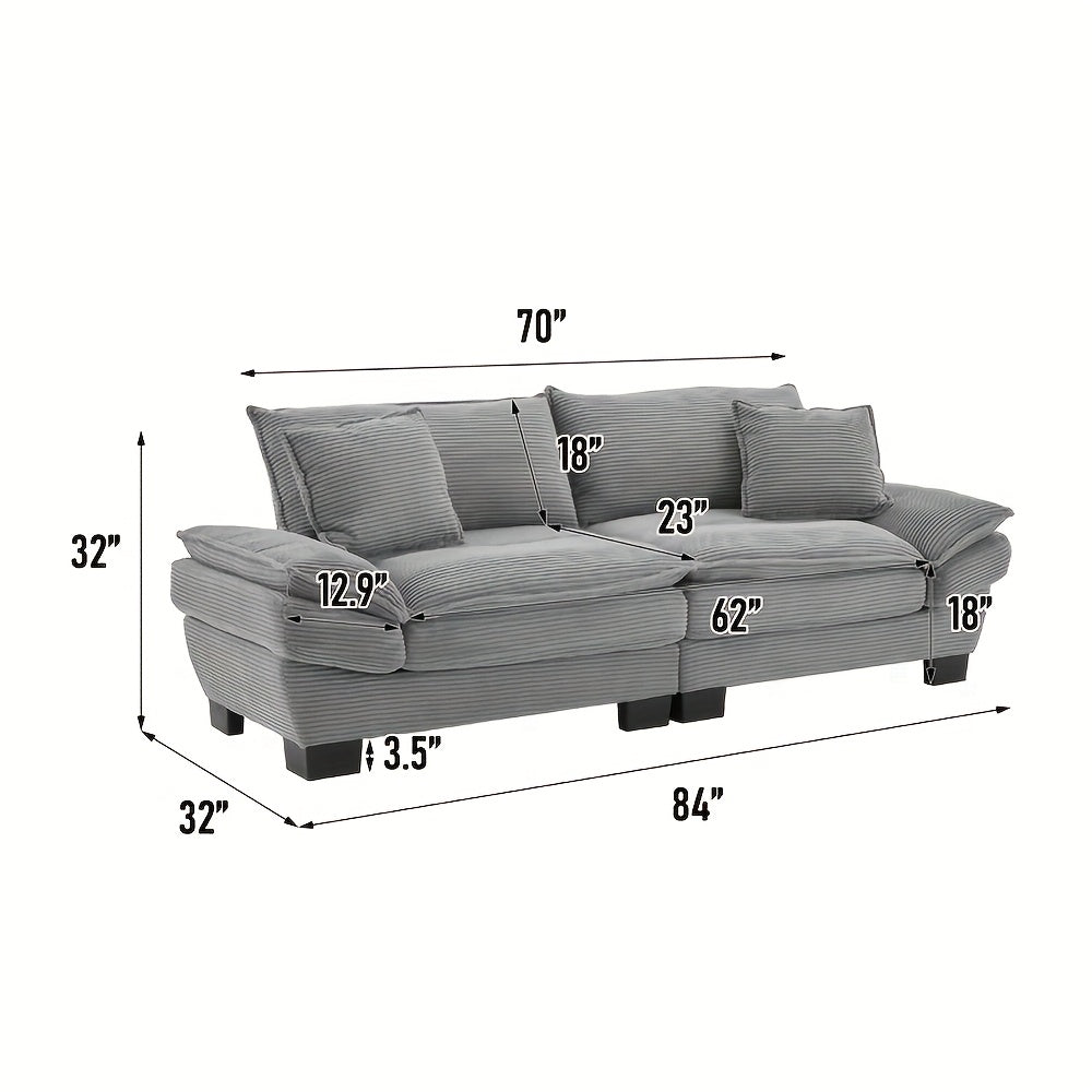 2-Seat Modular Sectional Sofa With Deep Seating, Corduroy Double-Layer Seat Cushions, Memory Foam