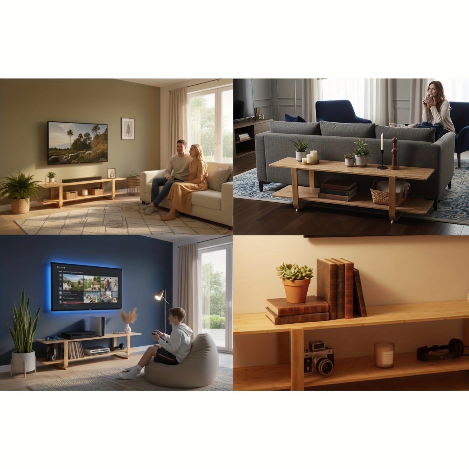 Welnow Bamboo TV Stand Welnow Mid Century Modern Bamboo TV Stand For Up To 65''