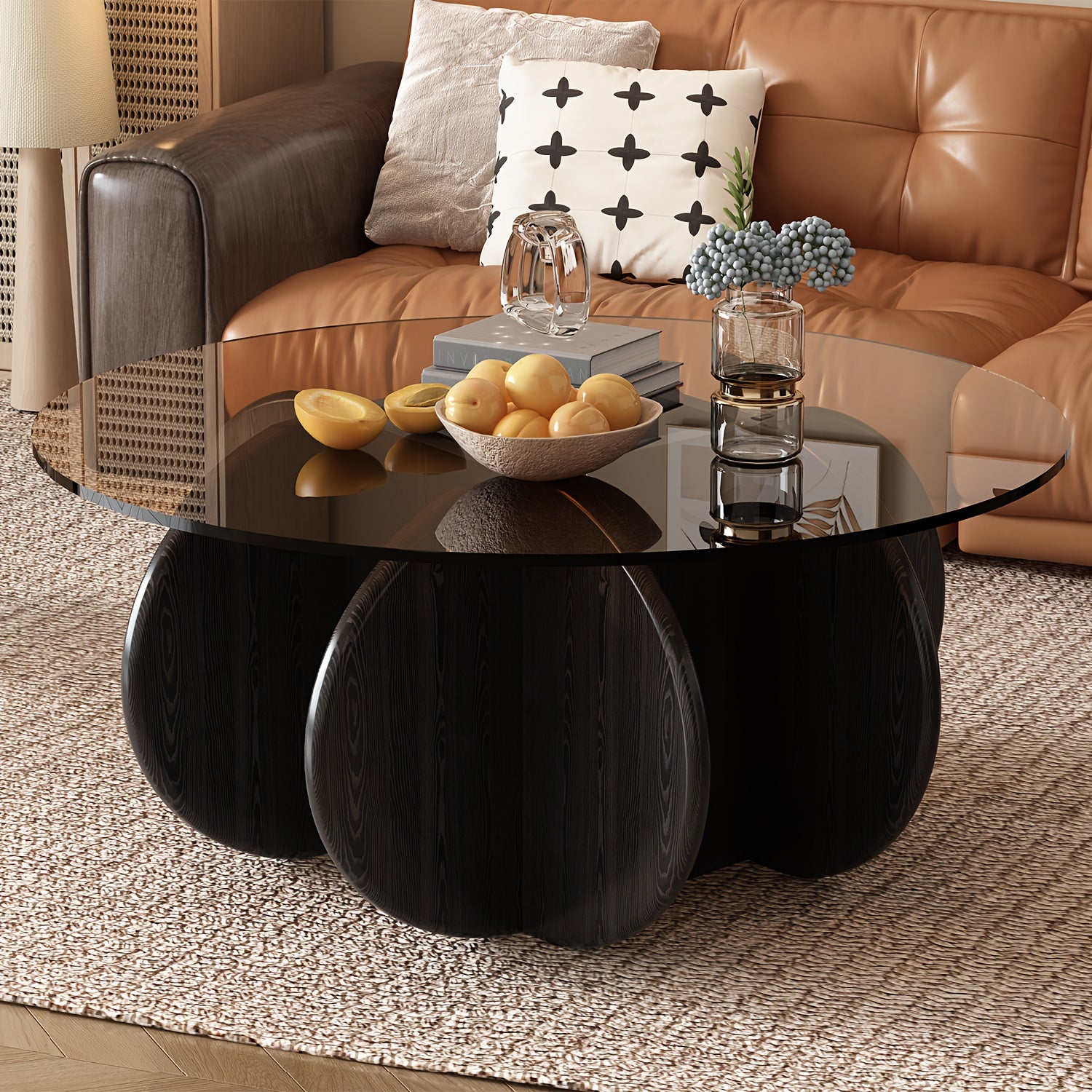 31.5'' Round Glass Coffee Table, Center Table with Tempered Glass-Top for Small Space