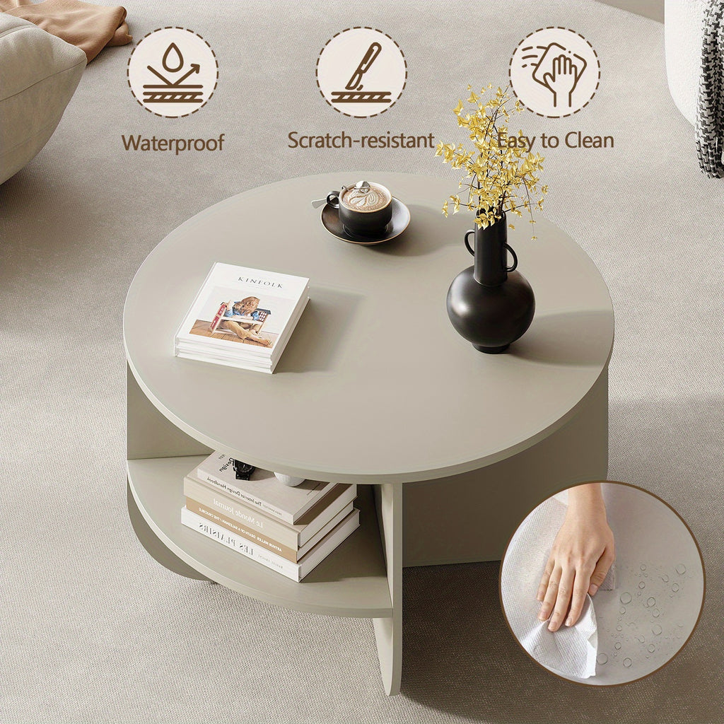 Modern Round Coffee Table with Storage - Classic Contemporary Design with Curved Legs & Lower Shelf