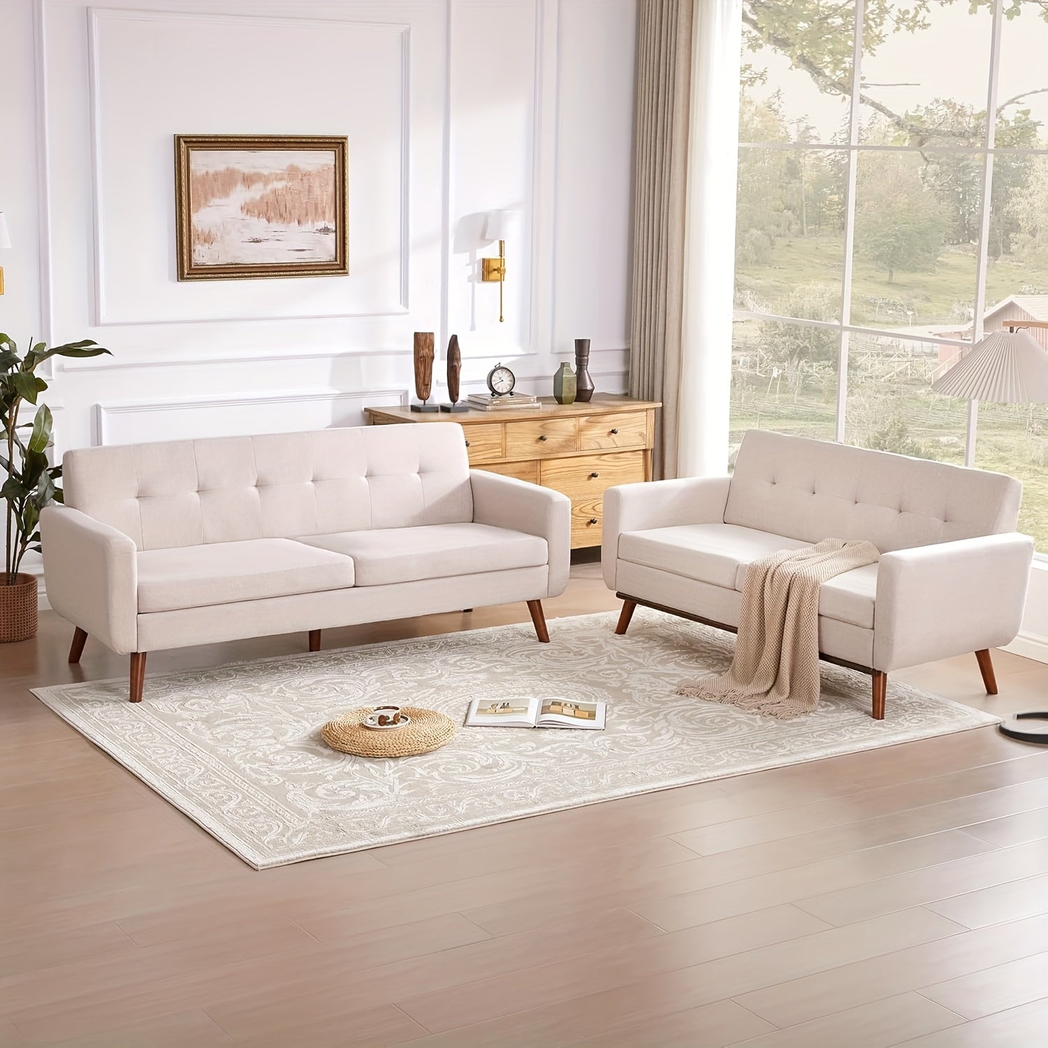 77in Mid-Century Modern Sectional Sofa with Recliner - Gray Button-Tufted L-Shaped or Straight Couples Couch