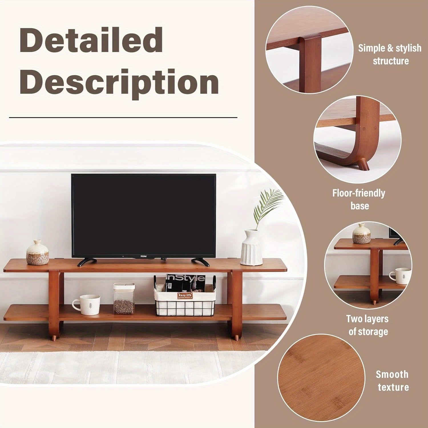 Welnow Bamboo TV Stand Welnow Mid Century Modern Bamboo TV Stand For Up To 65''