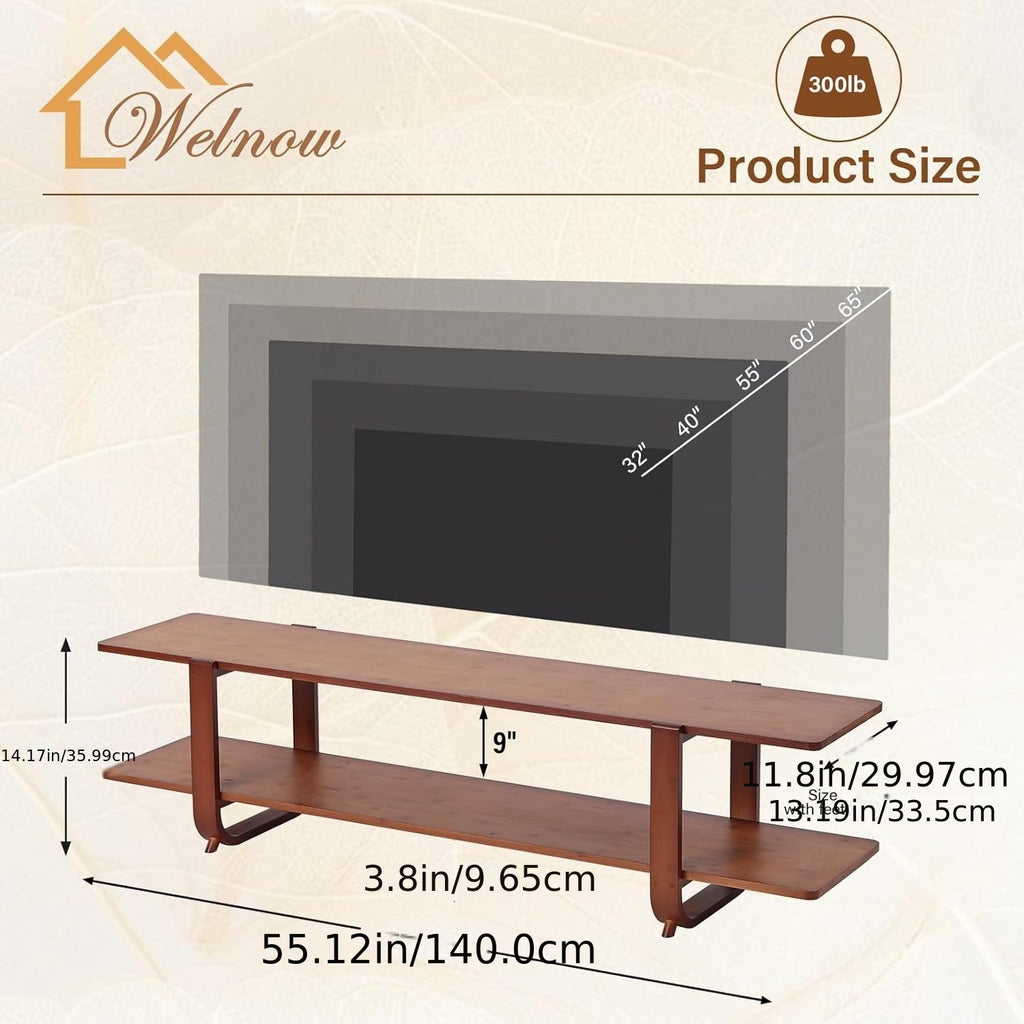 Welnow Bamboo TV Stand Welnow Mid Century Modern Bamboo TV Stand For Up To 65''