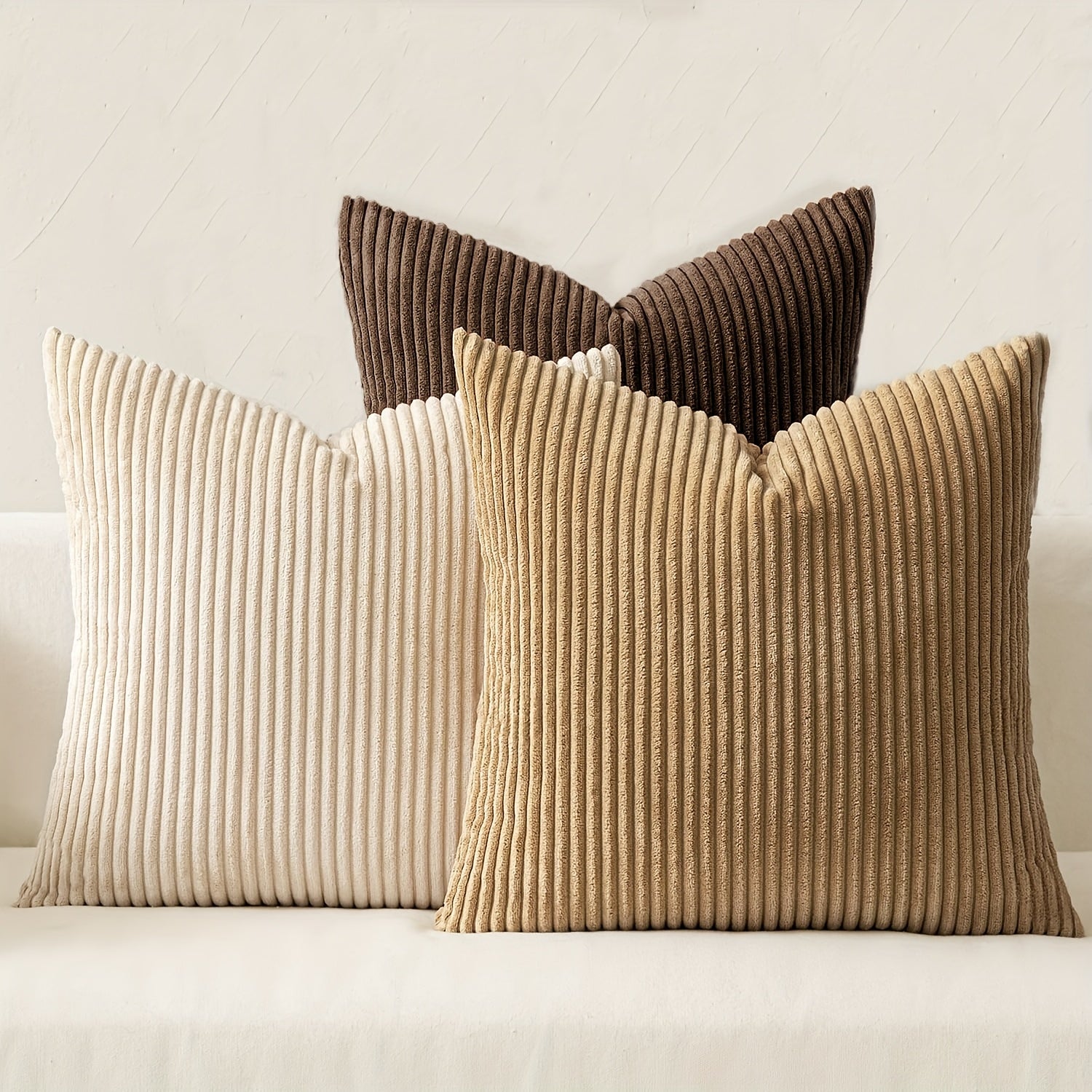 3pcs Bocwre Soft Velvet Bohemian Striped Pillow Covers - Double-Sided Reversible Decorative Cushion Covers with Zipper Closure