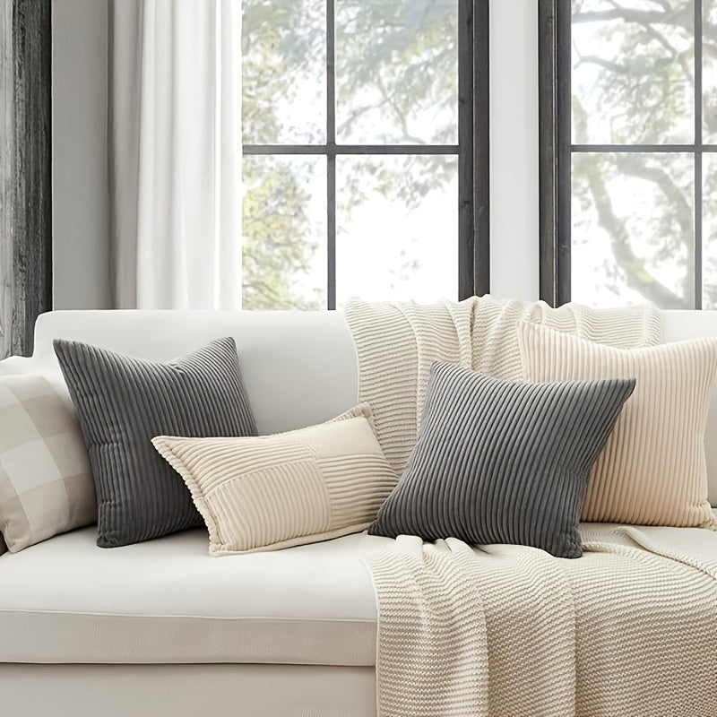 3pcs Bocwre Soft Velvet Bohemian Striped Pillow Covers - Double-Sided Reversible Decorative Cushion Covers with Zipper Closure