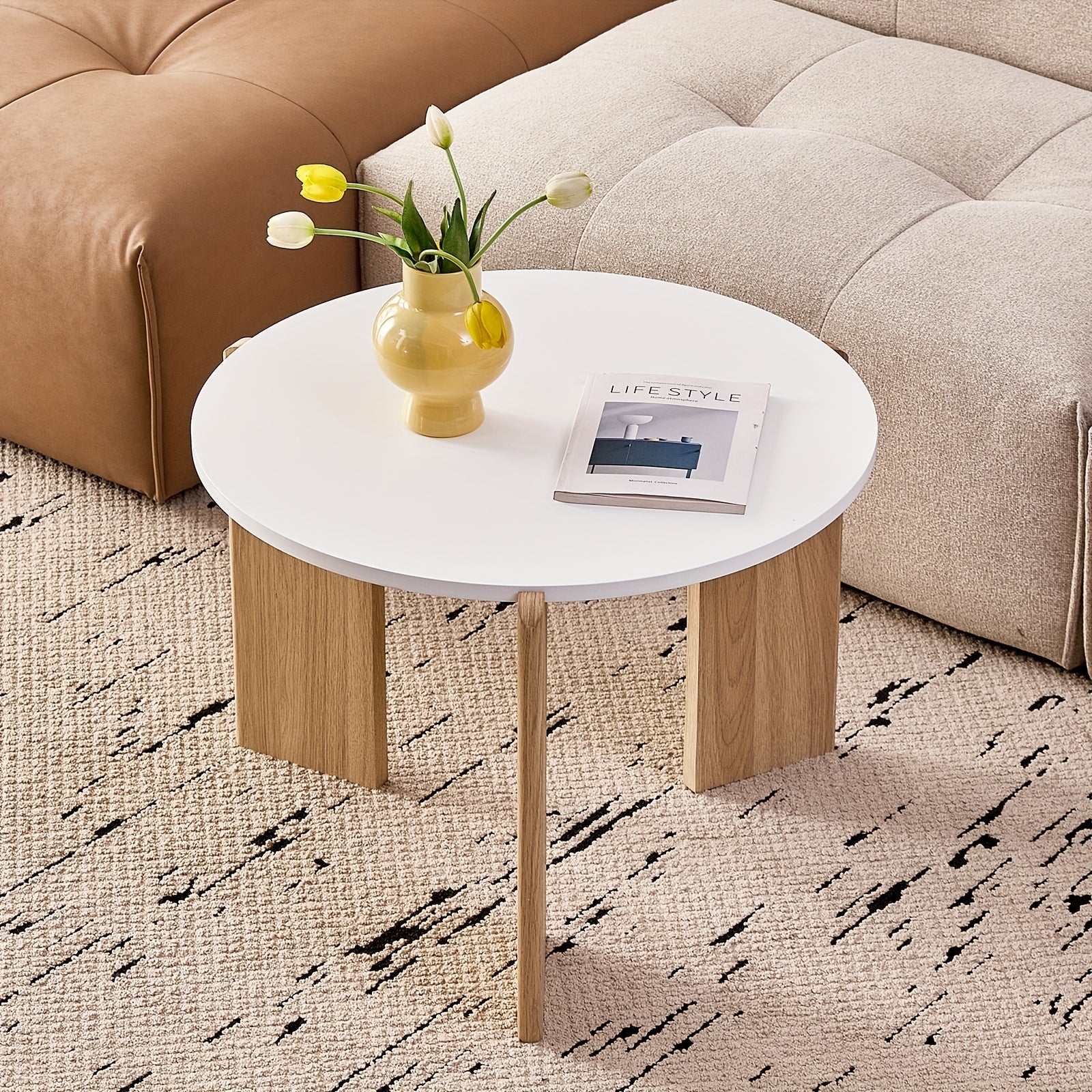 Two Sets of Round Nesting Coffee Tables, Mid-Century Modern Round Side Tables