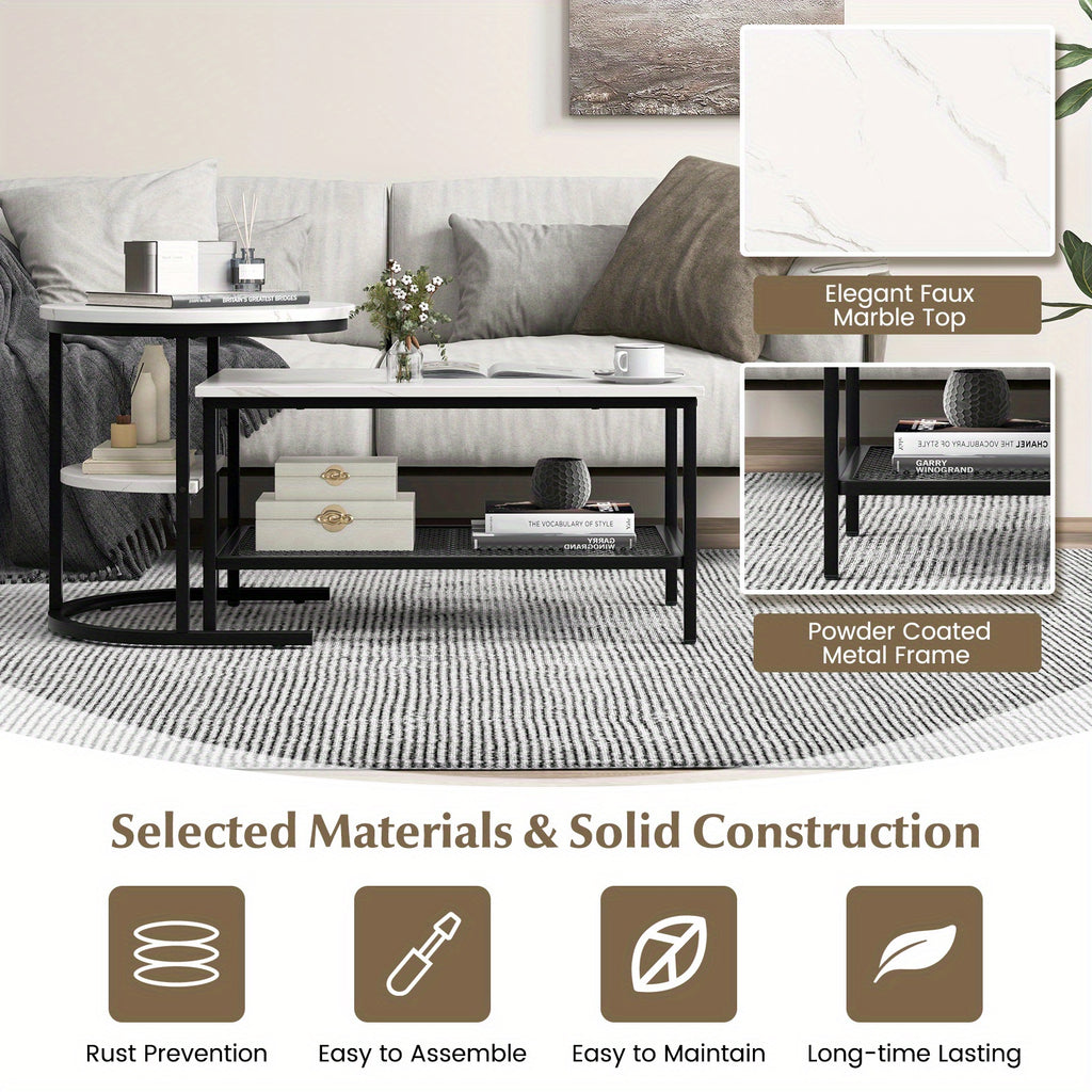 PETSITE Nesting Coffee Table Set of 2, 2-in-1 Detachable Table Set