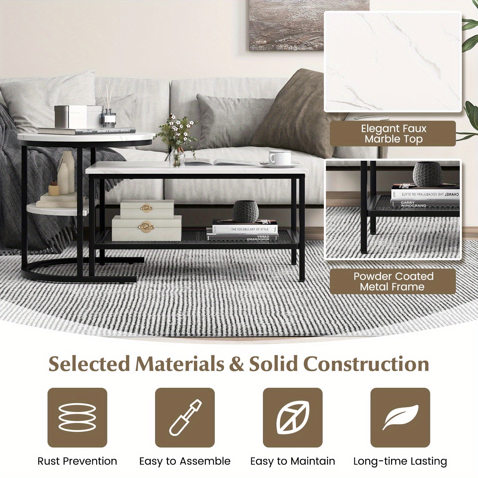 PETSITE Nesting Coffee Table Set of 2, 2-in-1 Detachable Table Set