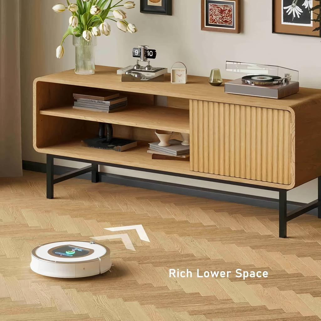 45-Inch Modern Farmhouse Boho TV Stand with Storage Cabinets & Open Shelves - Light Wood Veneer Finish Entertainment Center