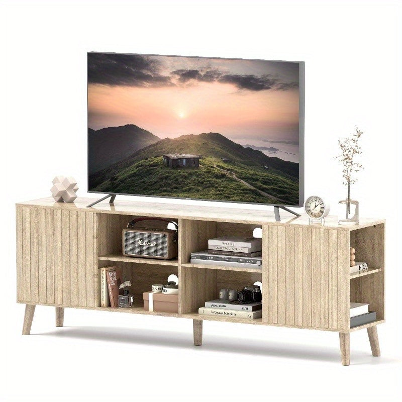 Mid-Century Modern TV Stand for up to 85-Inch TVs - Heavy-Duty Media Entertainment Center with 8-Shelf Storage