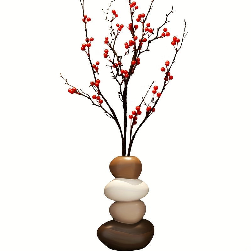 1 Large Resin Stone-Shaped Vase with Geometric Patterns, Classic Style