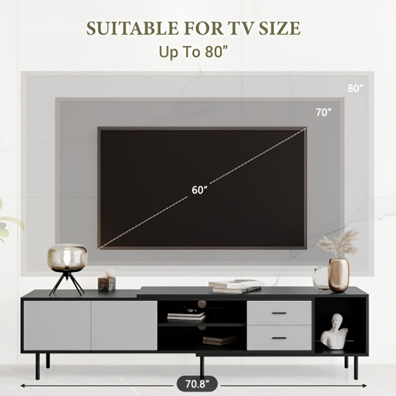 Modern TV Stand for 80-Inch TVs - Heavy-Duty Entertainment Center with Large Storage Cabinets