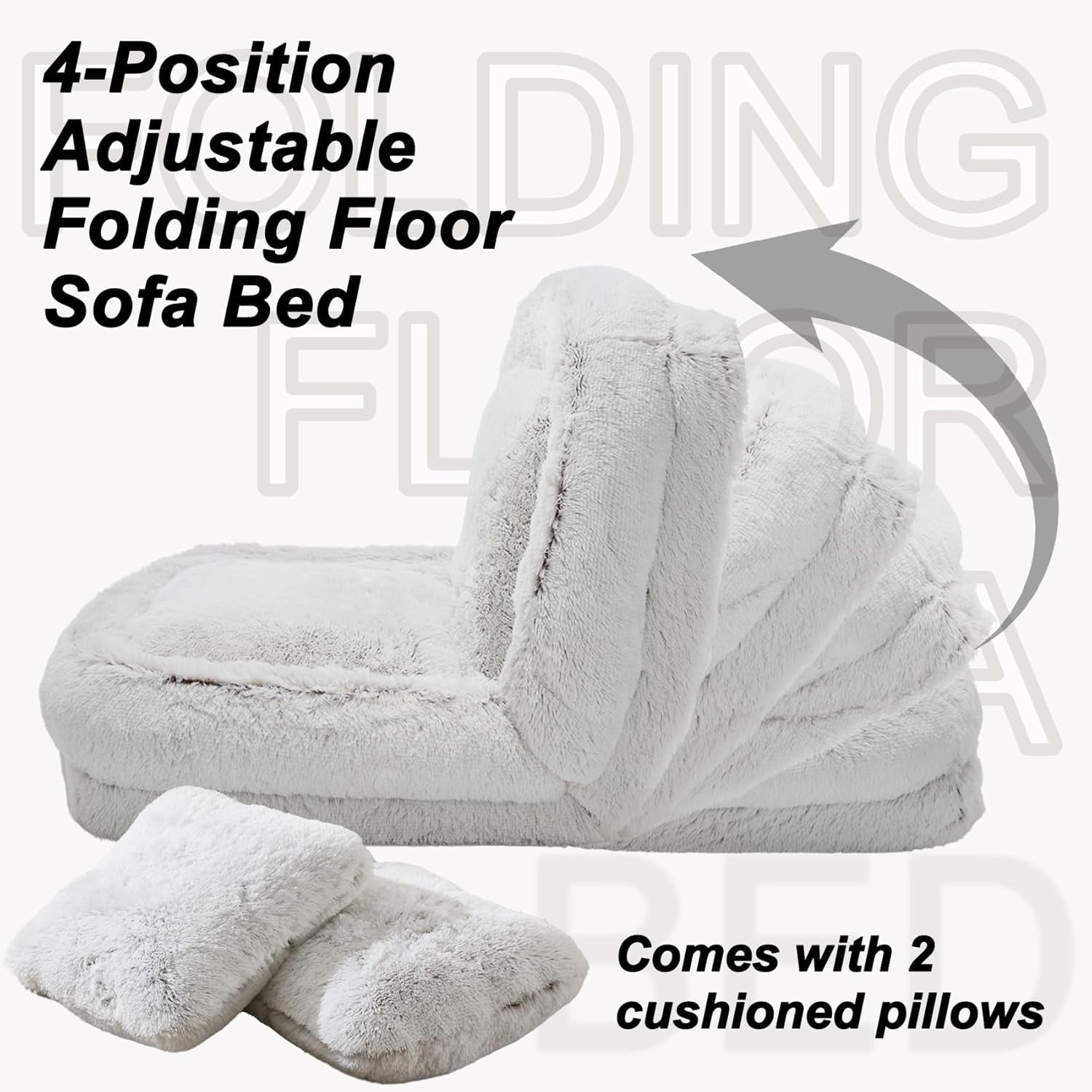 Modern Washable Oversized Human Sofa Bed with 2 Pillows - Plush Cushioned Foldable Lazy Bed with Hardwood Frame