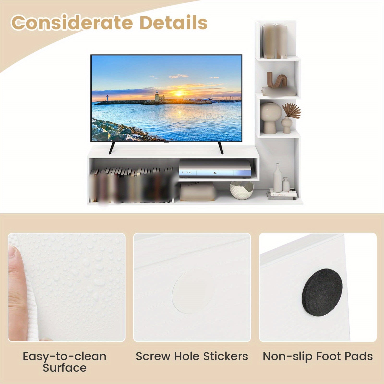 COSTWAY Mid-Century Modern TV Stand for TVs Up to 50 Inch - Heavy-Duty Entertainment Center with Open Shelves