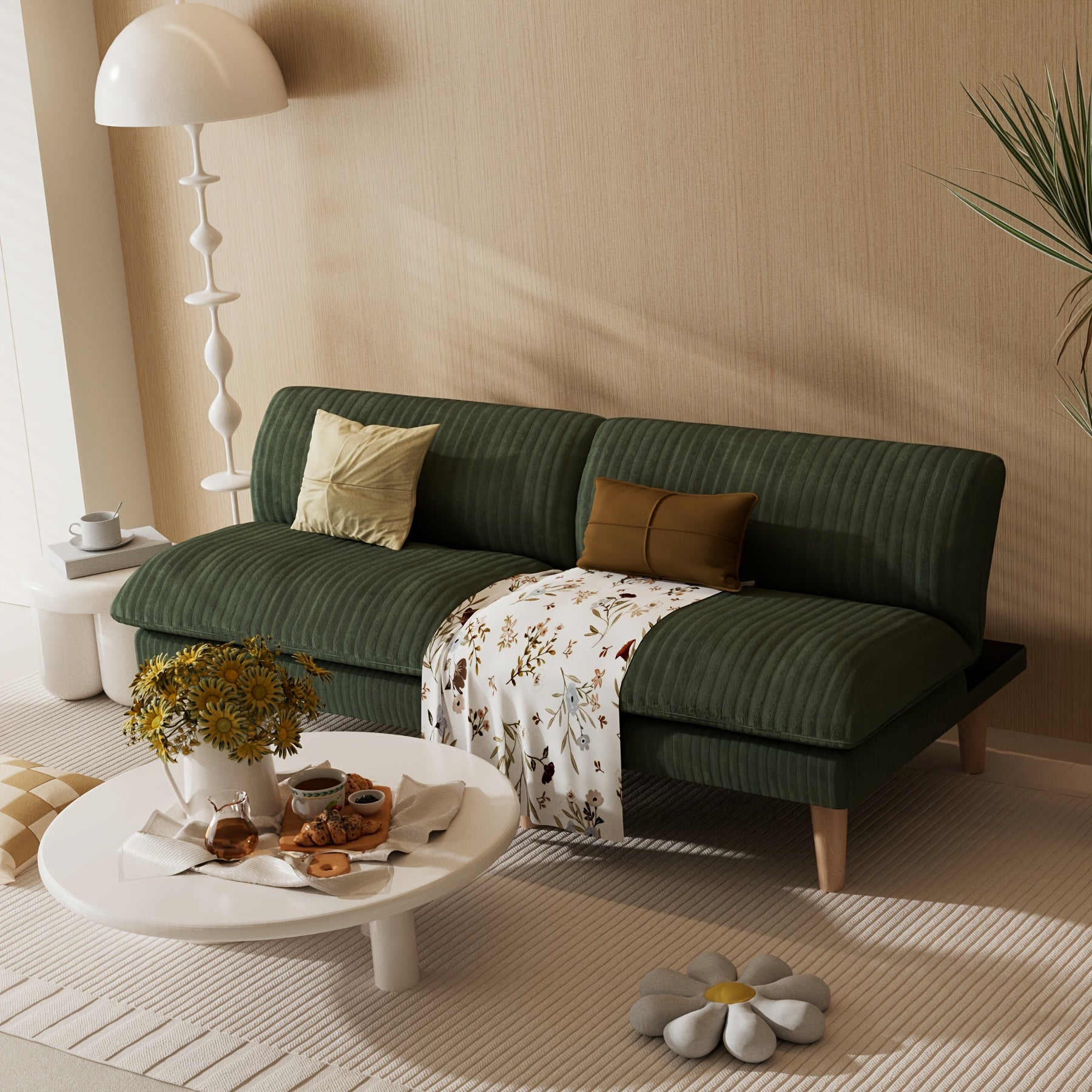 Futon Sofa Bed, 68 Inch Futon Couch with Adjustable Backrest, Corduroy Convertible Sleeper Sofa Bed