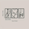 2D Flat, 3pcs set of heart-shaped pattern wall decor with kissing lovers and hand in hand