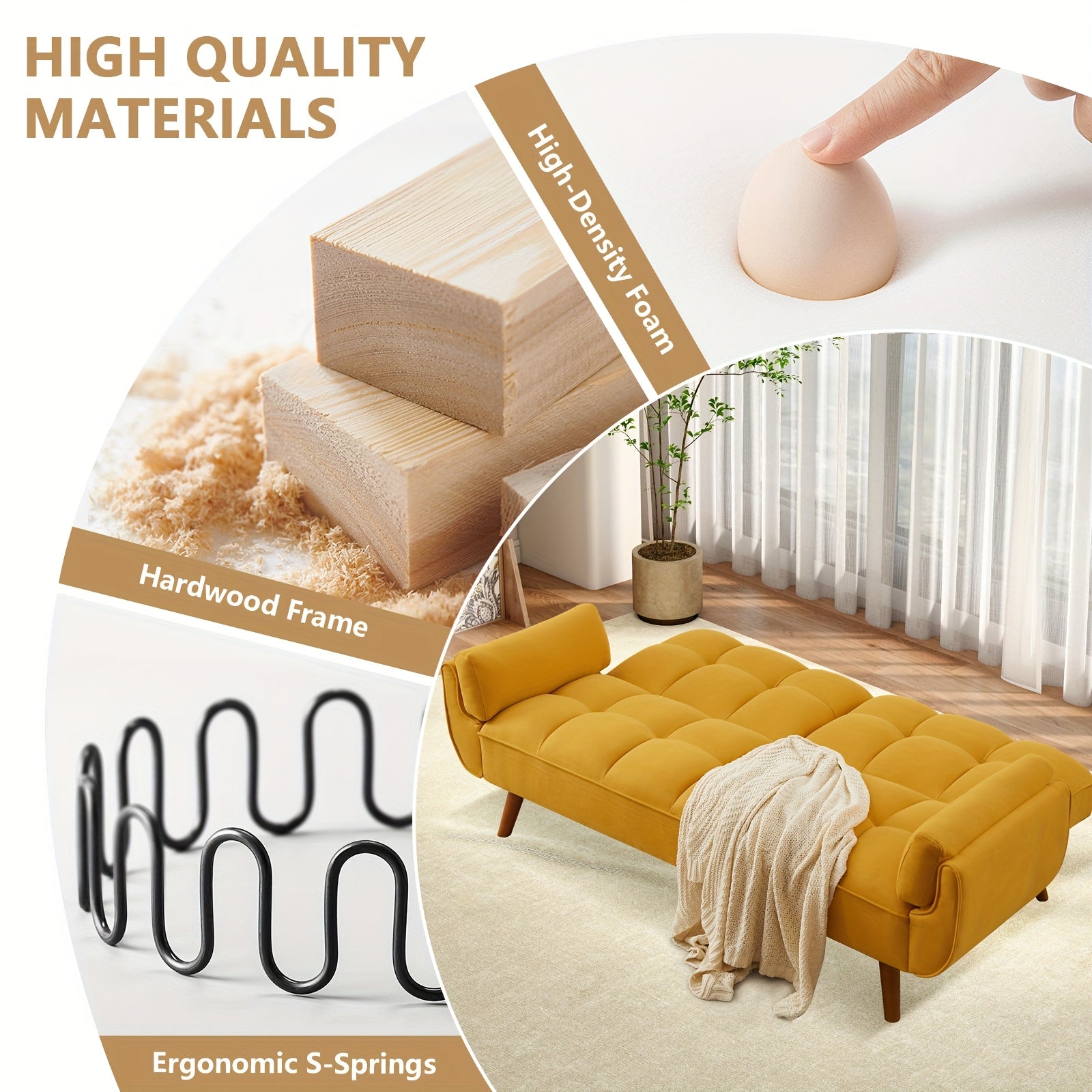 Foldable Sofa Bed, Linen Sleeping Sofa, 75-inch Wide Modern Three-seater Quilted Sofa