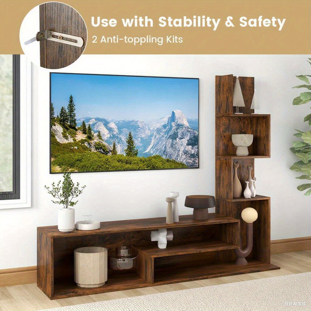 COSTWAY Mid-Century Modern TV Stand for TVs Up to 50 Inch - Heavy-Duty Entertainment Center with Open Shelves