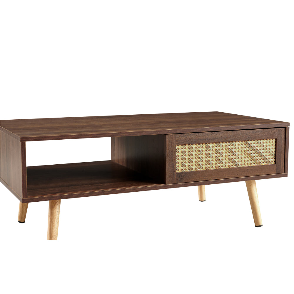 Modern Walnut Coffee Table with Sliding Storage Door & Solid Wood Legs - Space-Saving MDF & Hardwood Construction