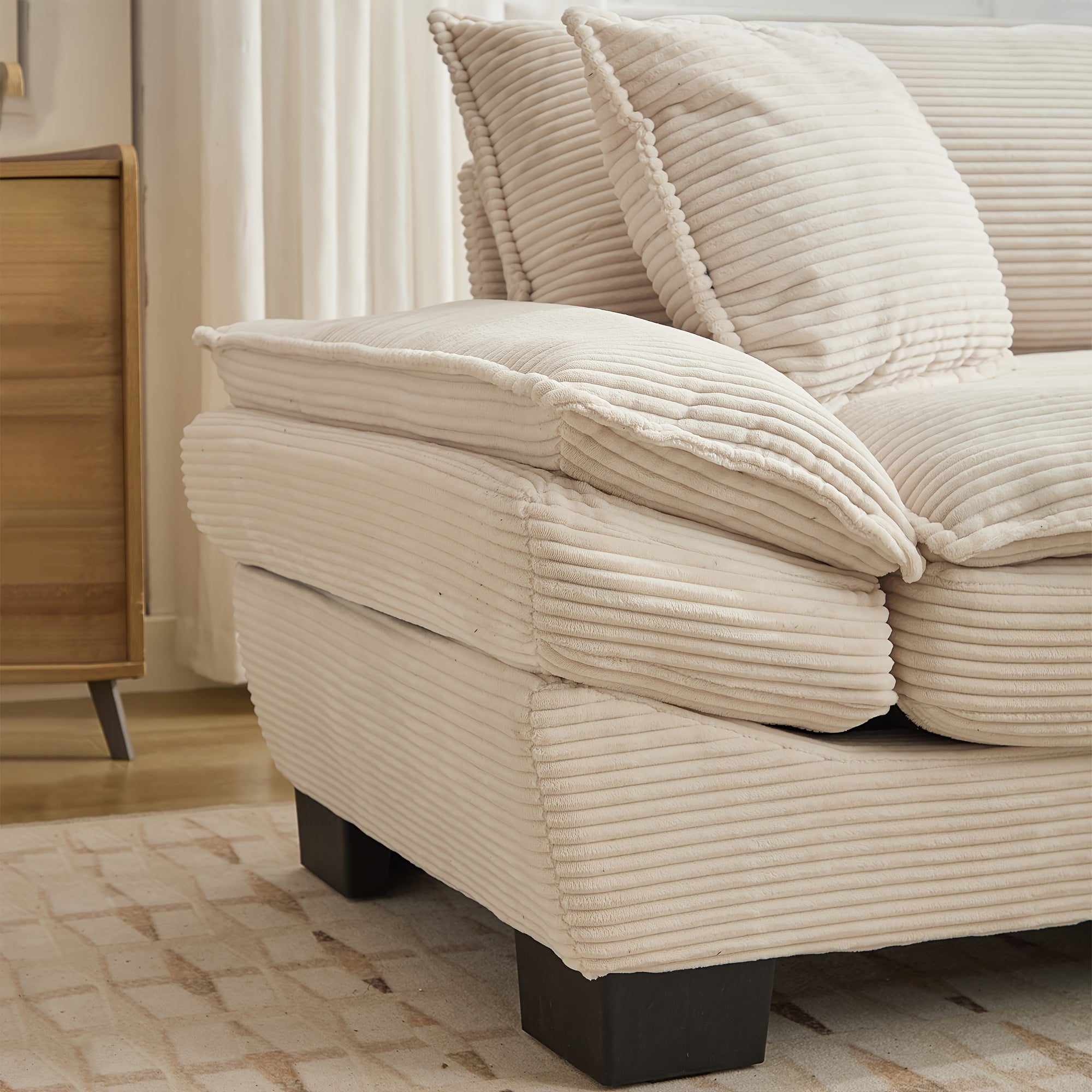 2-Seat Modular Sectional Sofa With Deep Seating, Corduroy Double-Layer Seat Cushions, Memory Foam