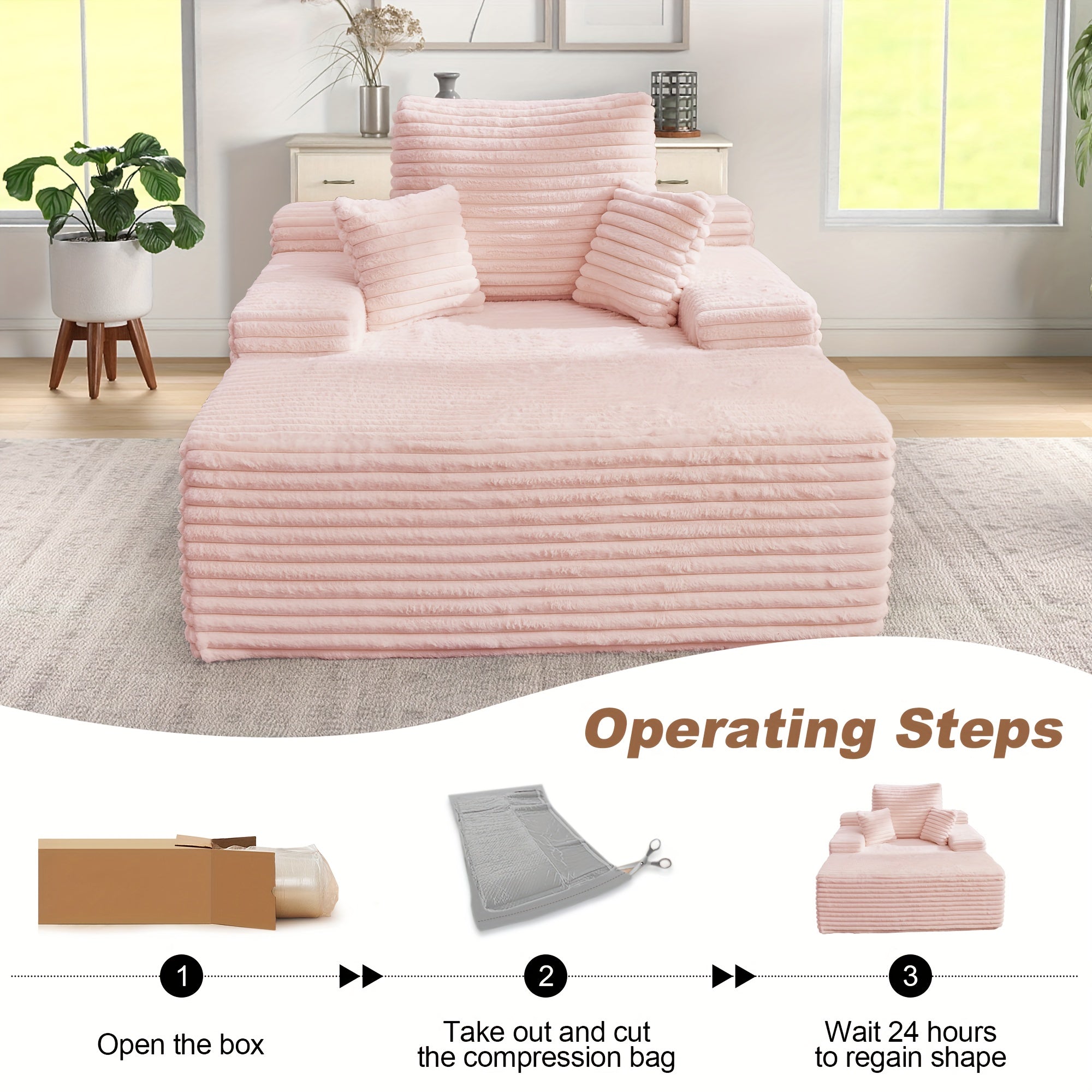 Living Room Furniture, Living Room Sofa Bed, Three Pillows, Comfortable Corduroy Fluffy Sofa, Sponge Sofa