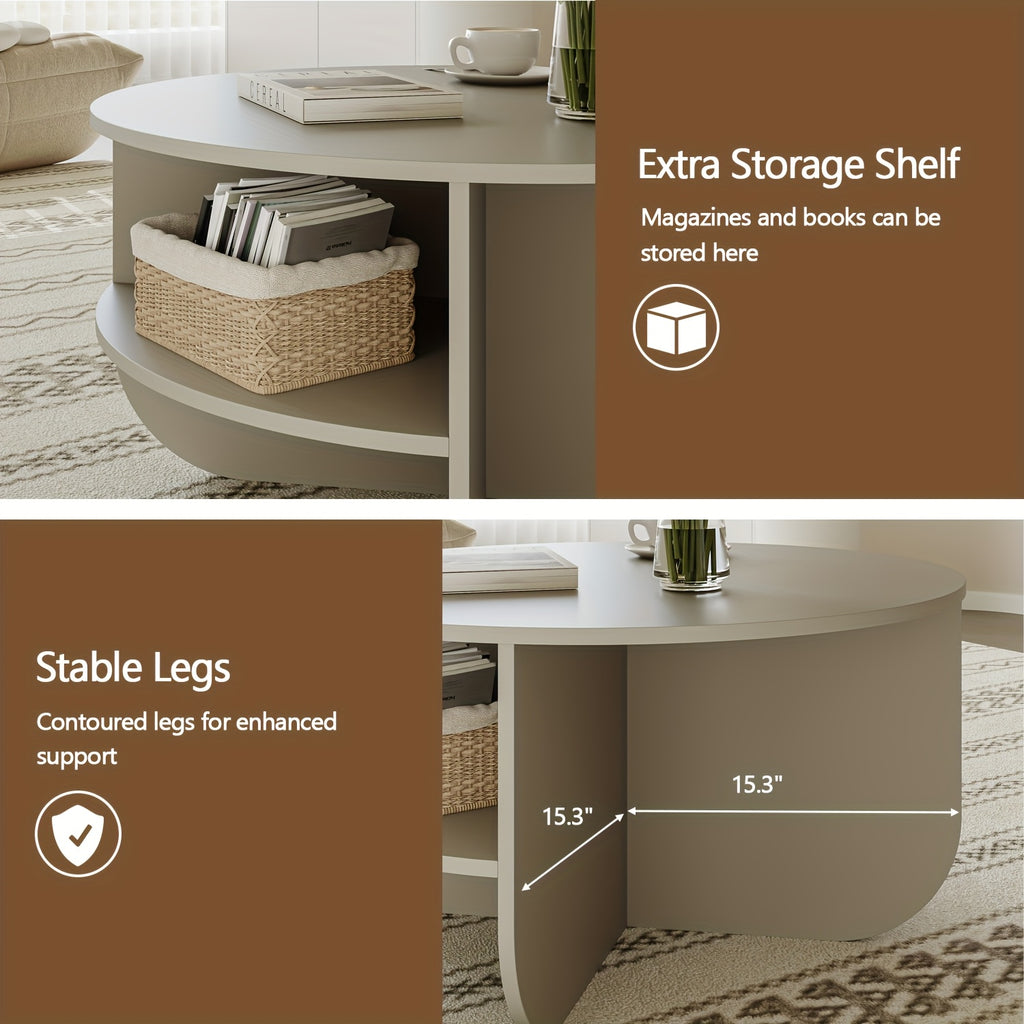 Modern Round Coffee Table with Storage - Classic Contemporary Design with Curved Legs & Lower Shelf