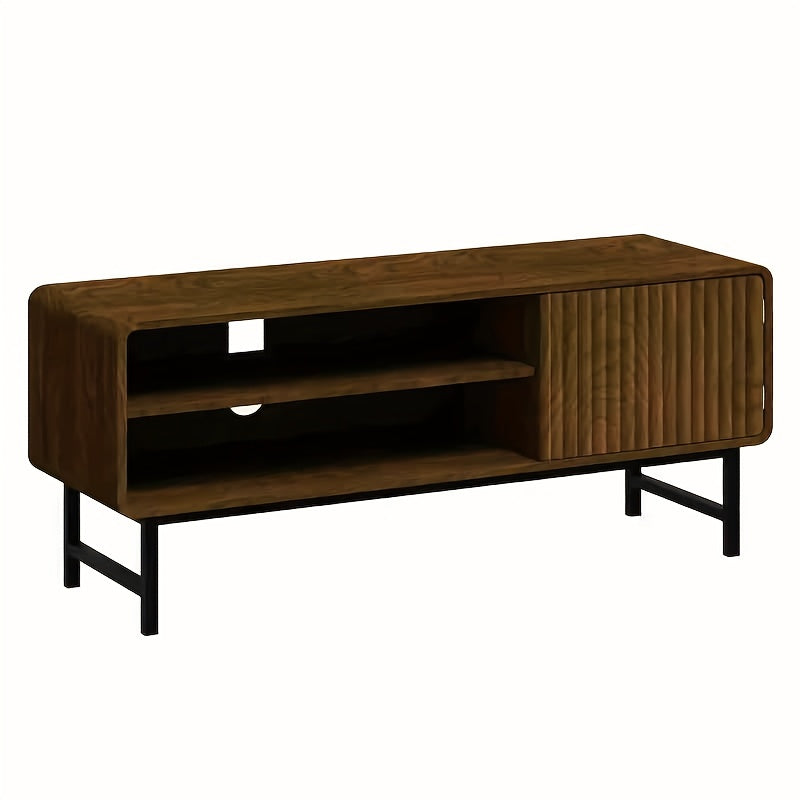 45-Inch Modern Farmhouse Boho TV Stand with Storage Cabinets & Open Shelves - Light Wood Veneer Finish Entertainment Center