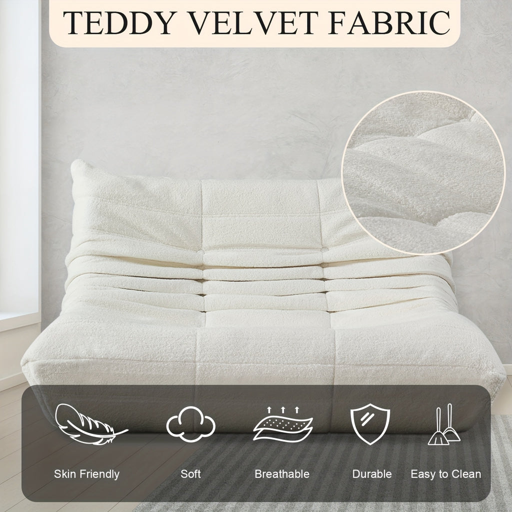 Modern Couple Sofa Teddy Velvet Compressed Sofa, Double Cushion Sofa, Lazy Sofa, Multi-purpose