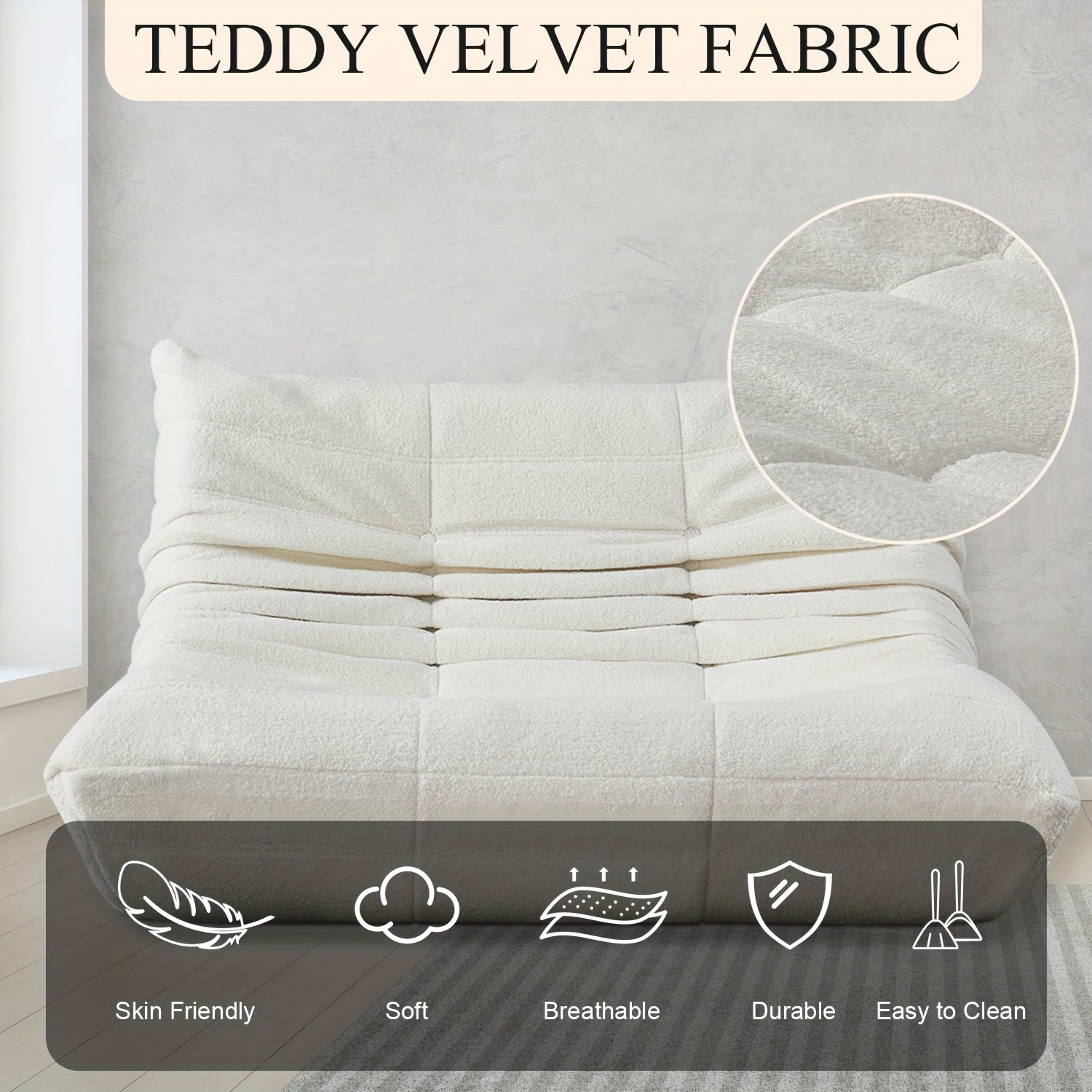 Modern Couple Sofa Teddy Velvet Compressed Sofa, Double Cushion Sofa, Lazy Sofa, Multi-purpose