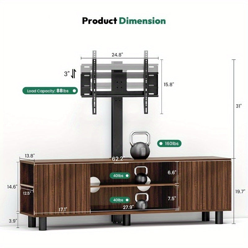 Mid-Century Modern TV Stand for up to 85-Inch TVs - Heavy-Duty Media Entertainment Center with 8-Shelf Storage