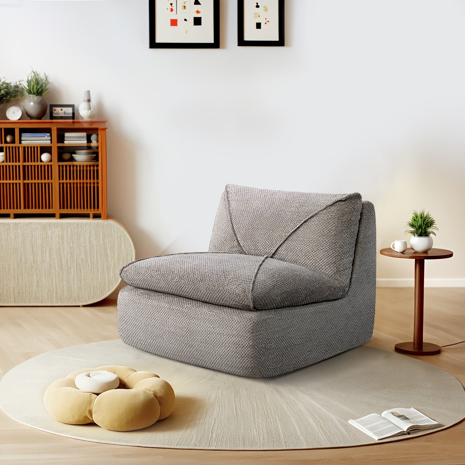 KERDOM 35.4'' Wide Armless Leisure Sofa, Breathable -linen Fabric