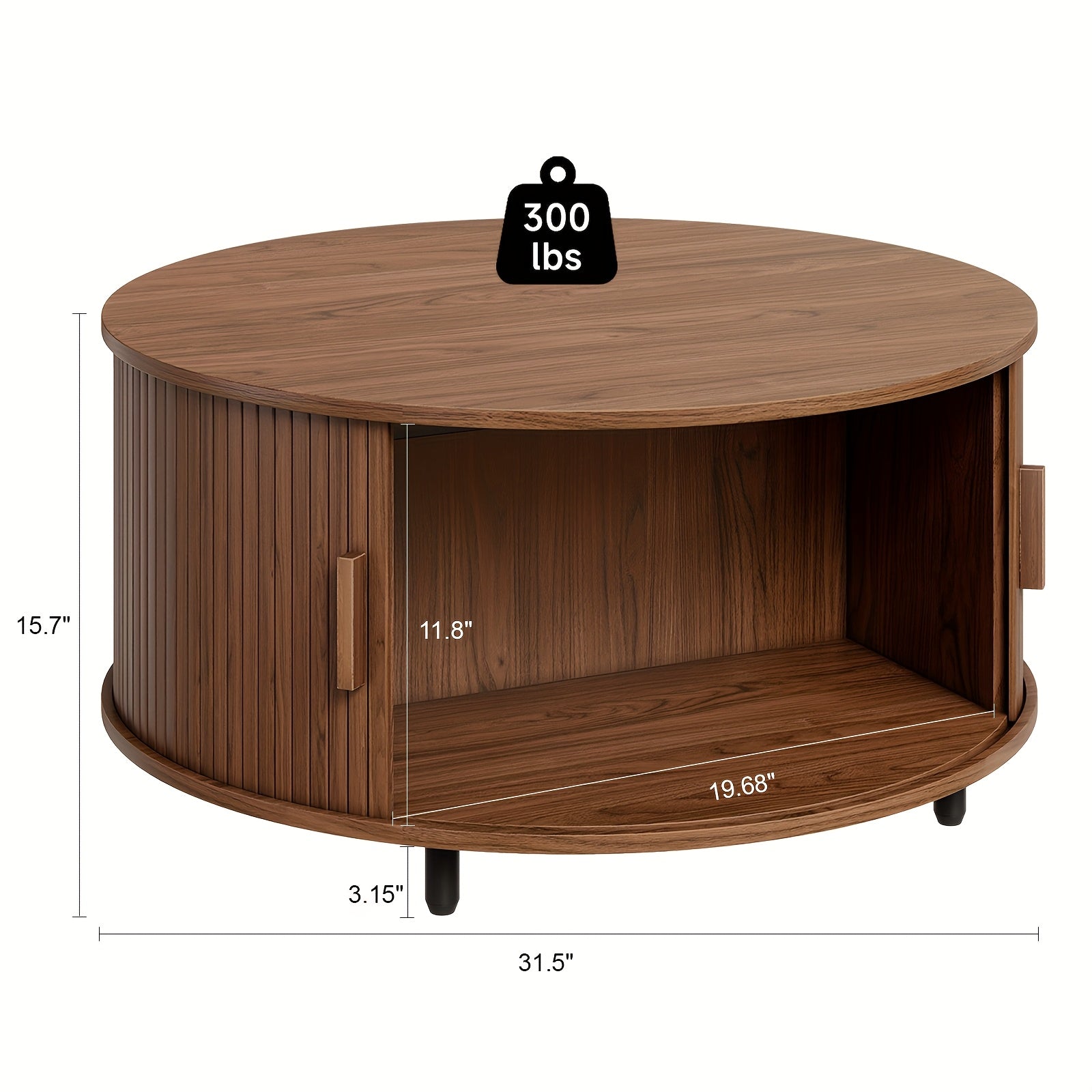 31.5 Inch Wooden Round Coffee Table With Storage Space