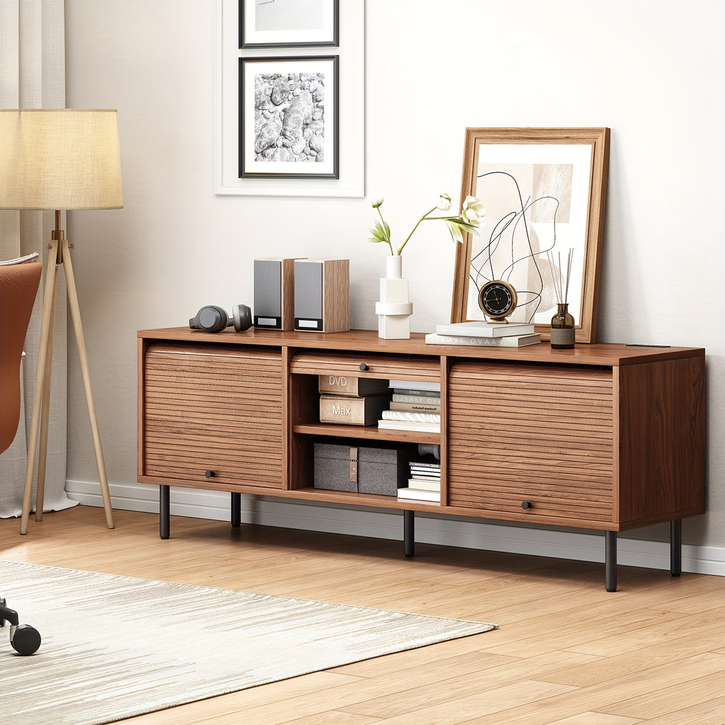 Walnut TV Stand Mid-Century Modern Walnut TV Stand - 59 Inch Entertainment Center with Power Outlet