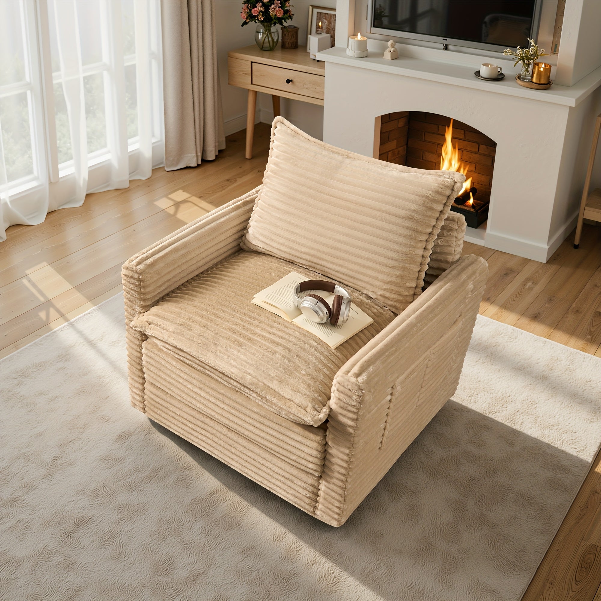 Living Room Sectional Sofa for Large Space, Deep Seat Modular Couch with A Single Rocking Sofa Chair