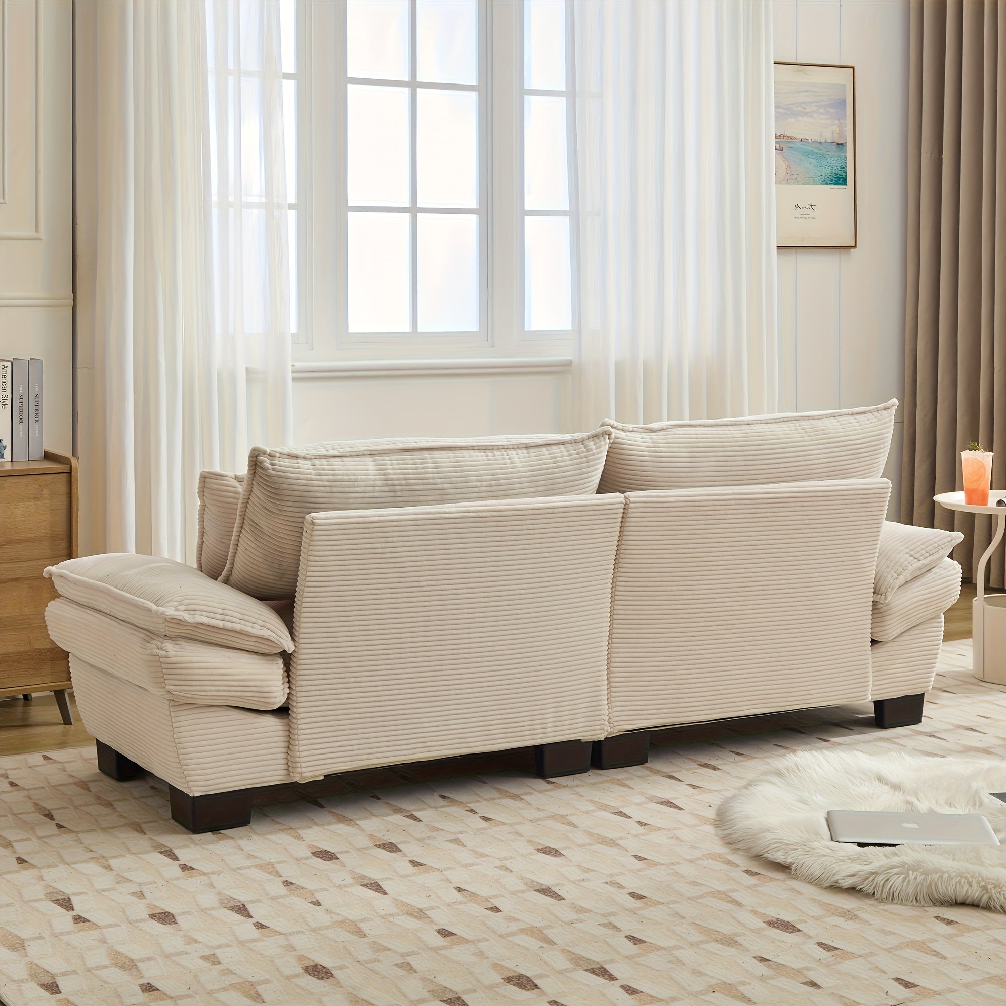 2-Seat Modular Sectional Sofa With Deep Seating, Corduroy Double-Layer Seat Cushions, Memory Foam