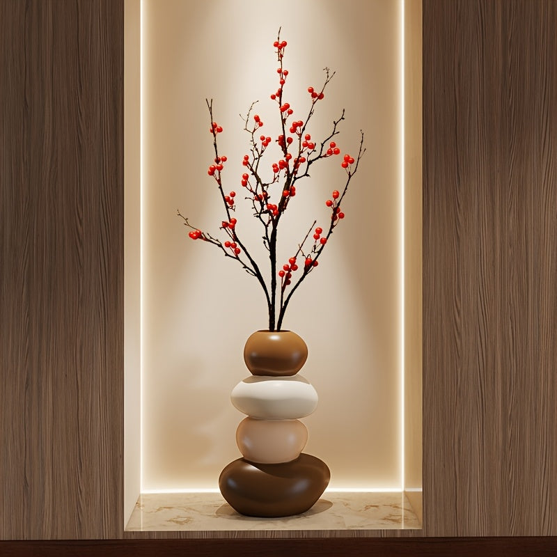 1 Large Resin Stone-Shaped Vase with Geometric Patterns, Classic Style