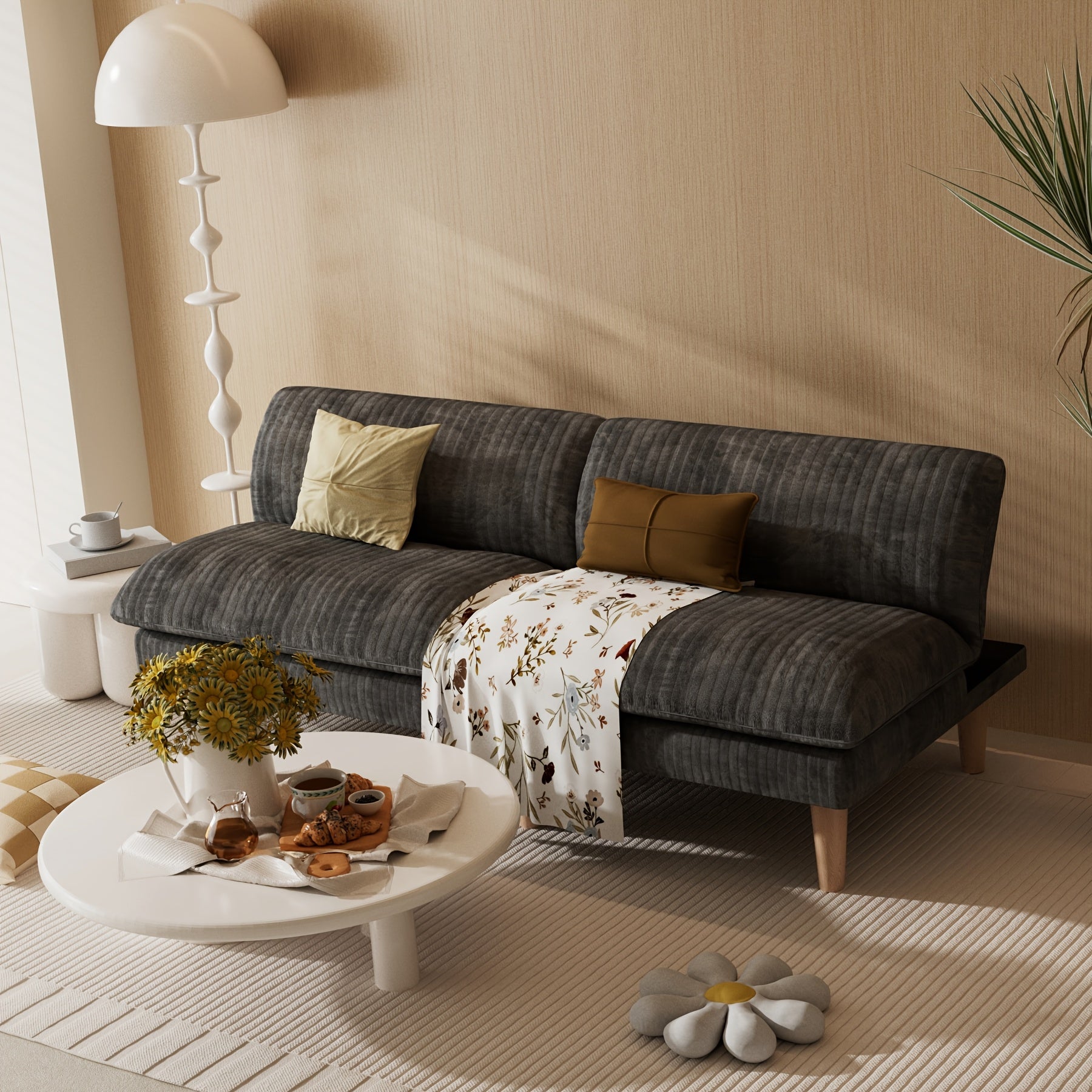 Futon Sofa Bed, 68 Inch Futon Couch with Adjustable Backrest, Corduroy Convertible Sleeper Sofa Bed